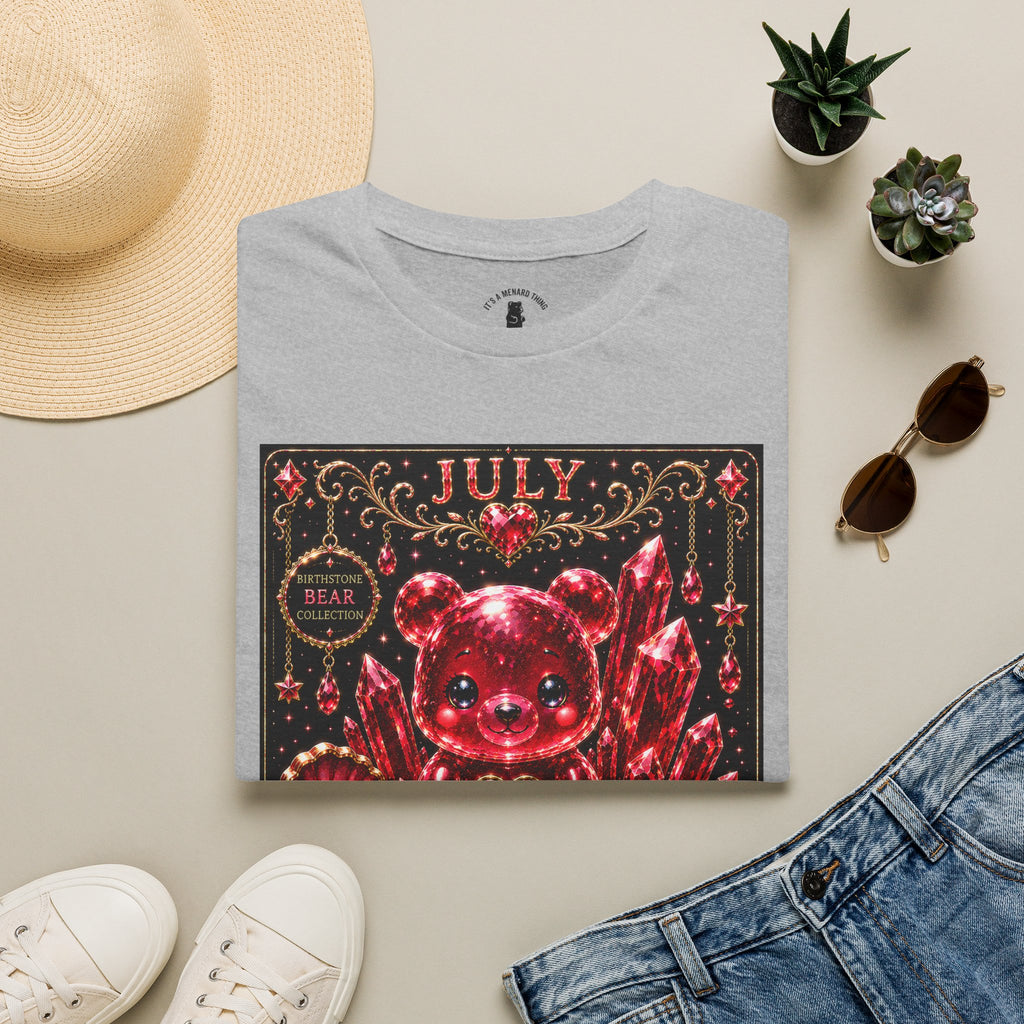 July Ruby Crystal Oozy Bear Birth Month Gemstone Addition- Graphic Shirt