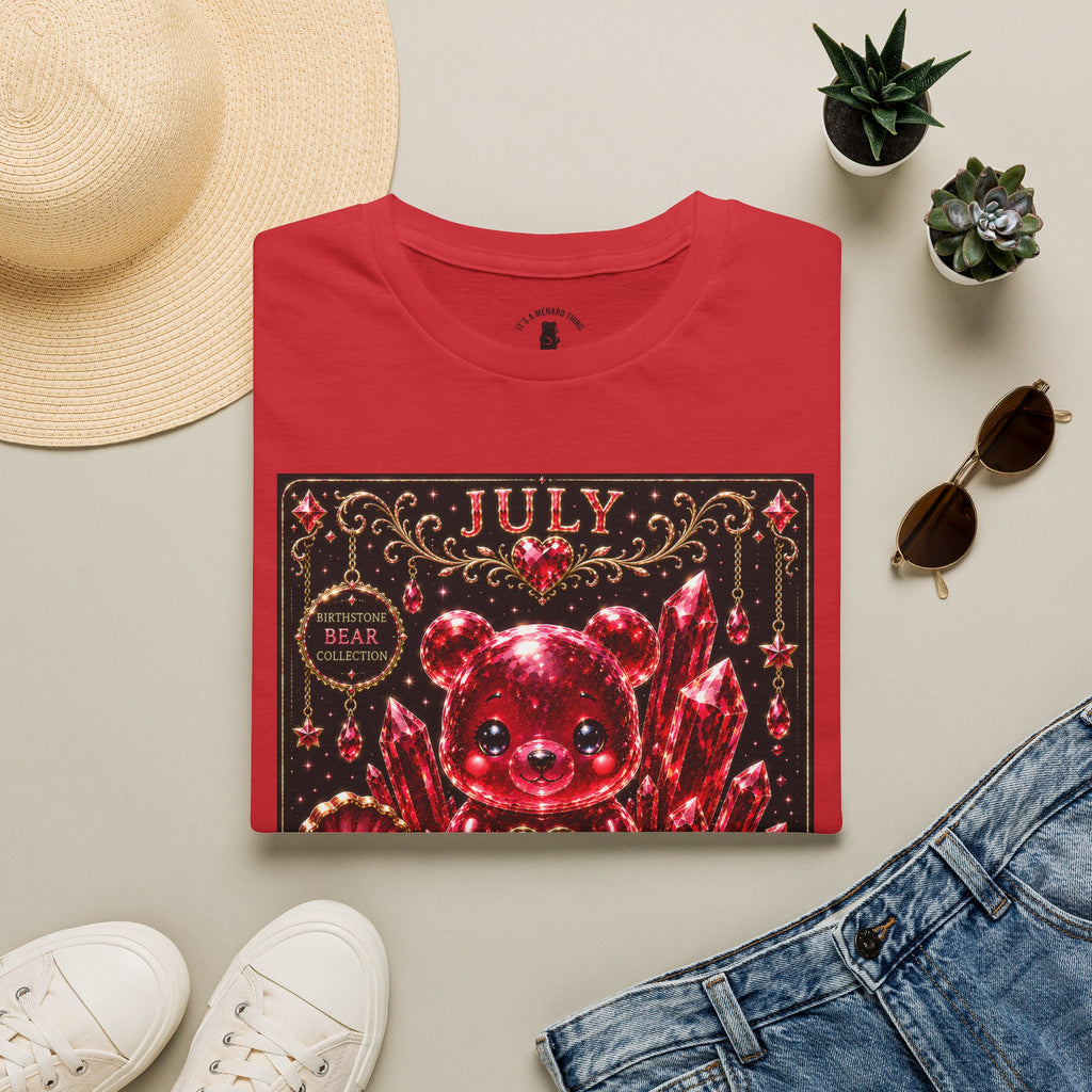 July Ruby Crystal Oozy Bear Birth Month Gemstone Addition- Graphic Shirt