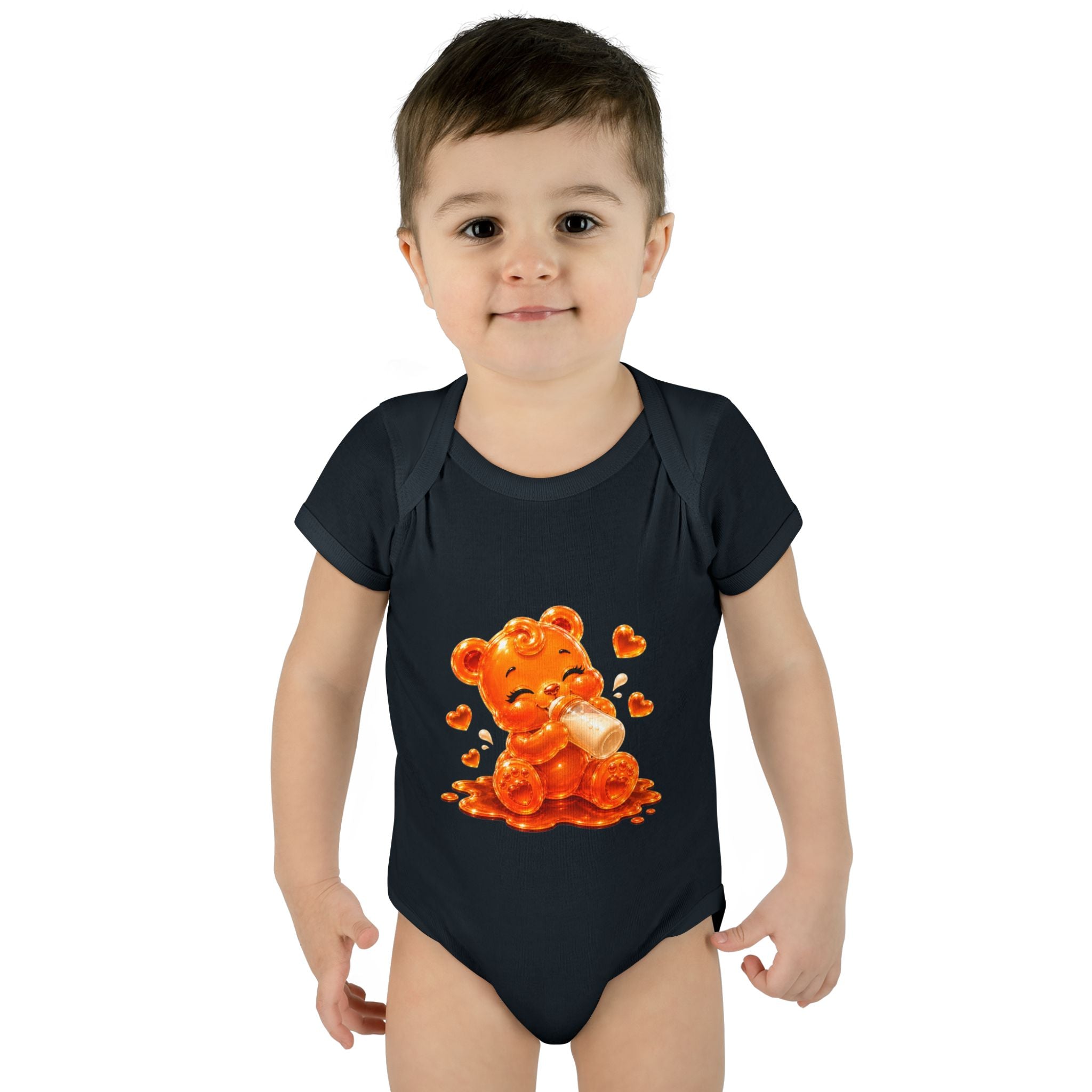 Yummy, Yummy Milk Time Orange Oozy Baby Gummy Bear Cutie Addition- Graphic Onesie