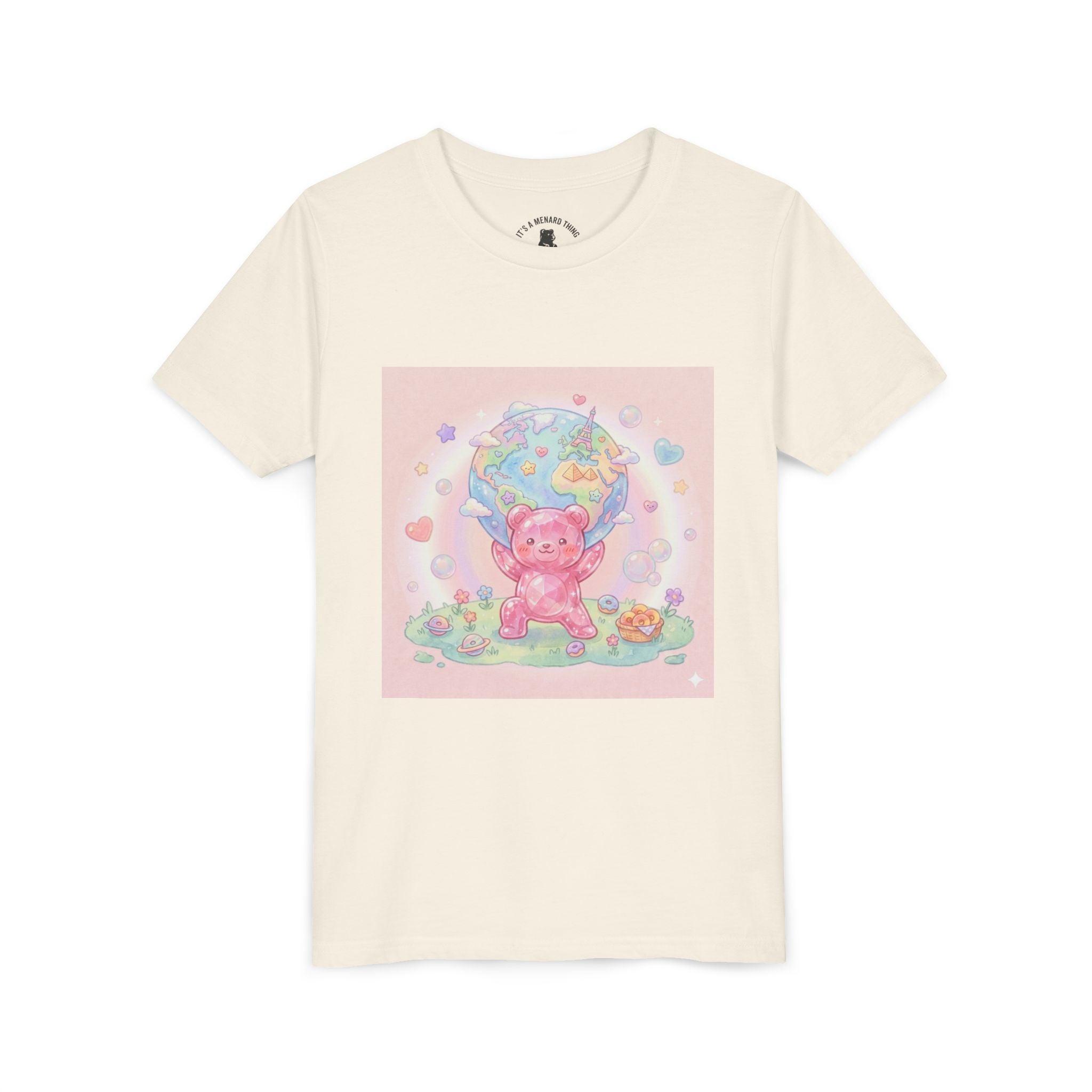 World Atlas, Weight of the Gummy World Pink Gooey Bear- Pastel Graphic Youth T-Shirt