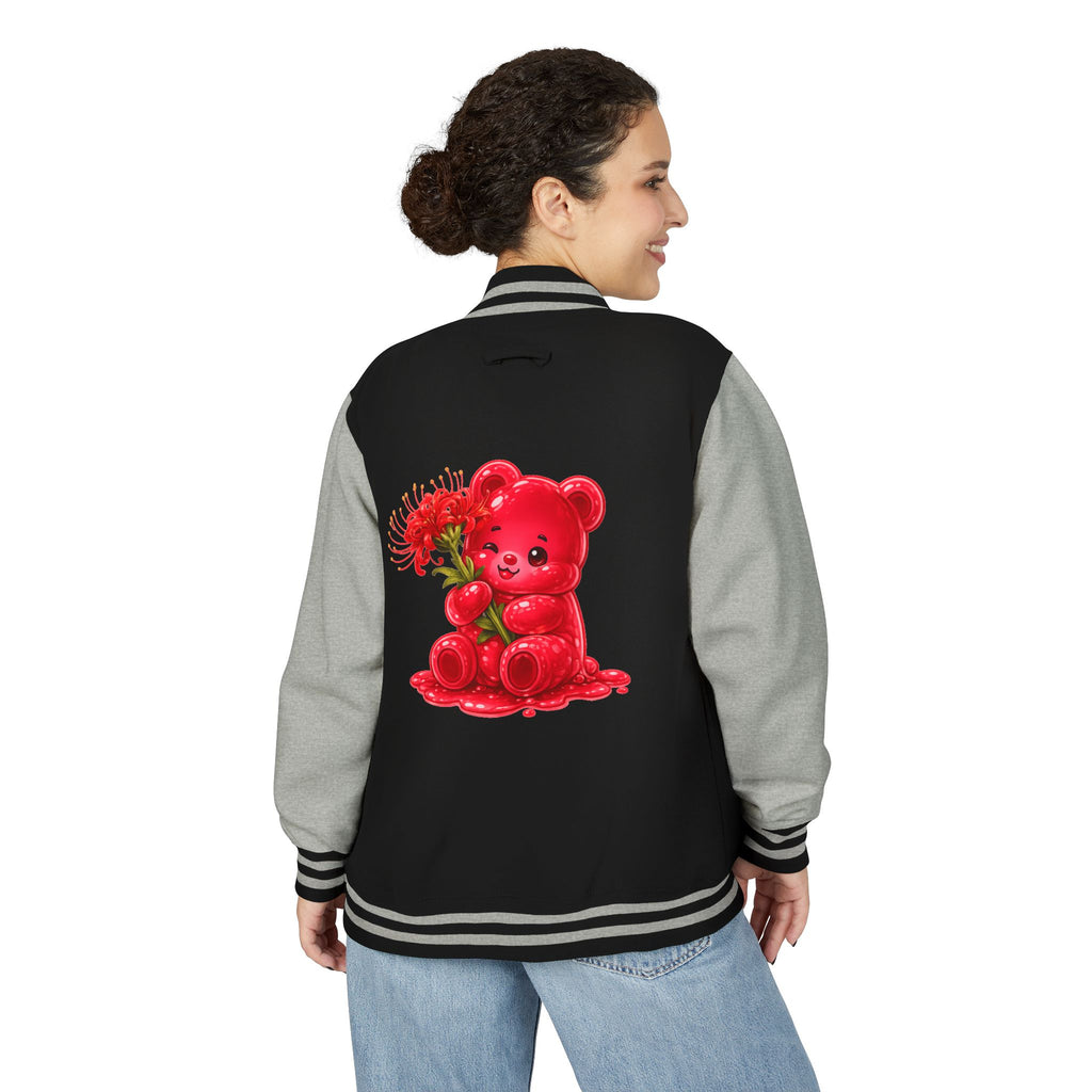 Red Spider Lily Bloom Special, Oozy Bear Gummy Flower Addition- Letterman Graphic Jacket