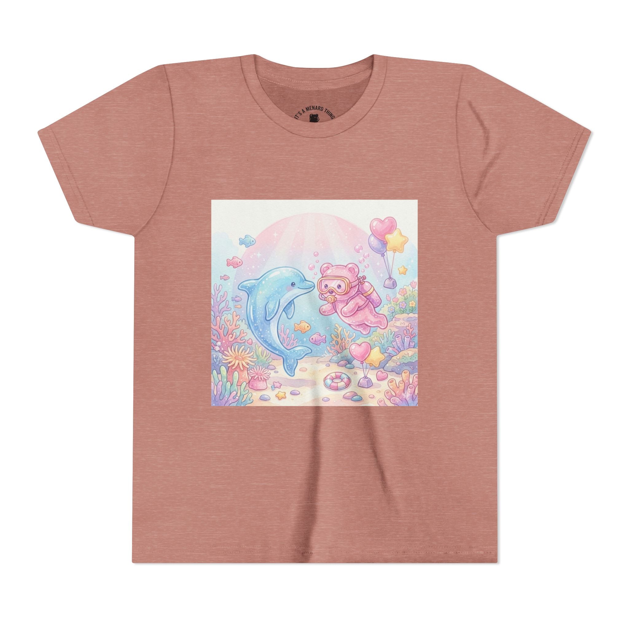 Dolphin & Pink Gooey Gummy Bear Underwater Tee — Pastel Ocean Animal Graphic Shirt