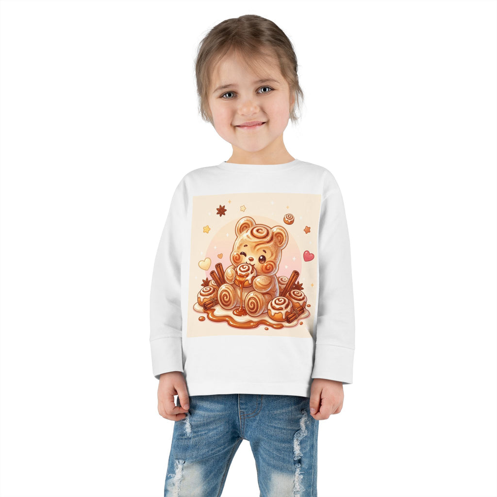 Cinnamon Roll Baked Goods, Sweet Oozy Bear Gummy Friend- Kids Graphic Long Sleeve Shirt