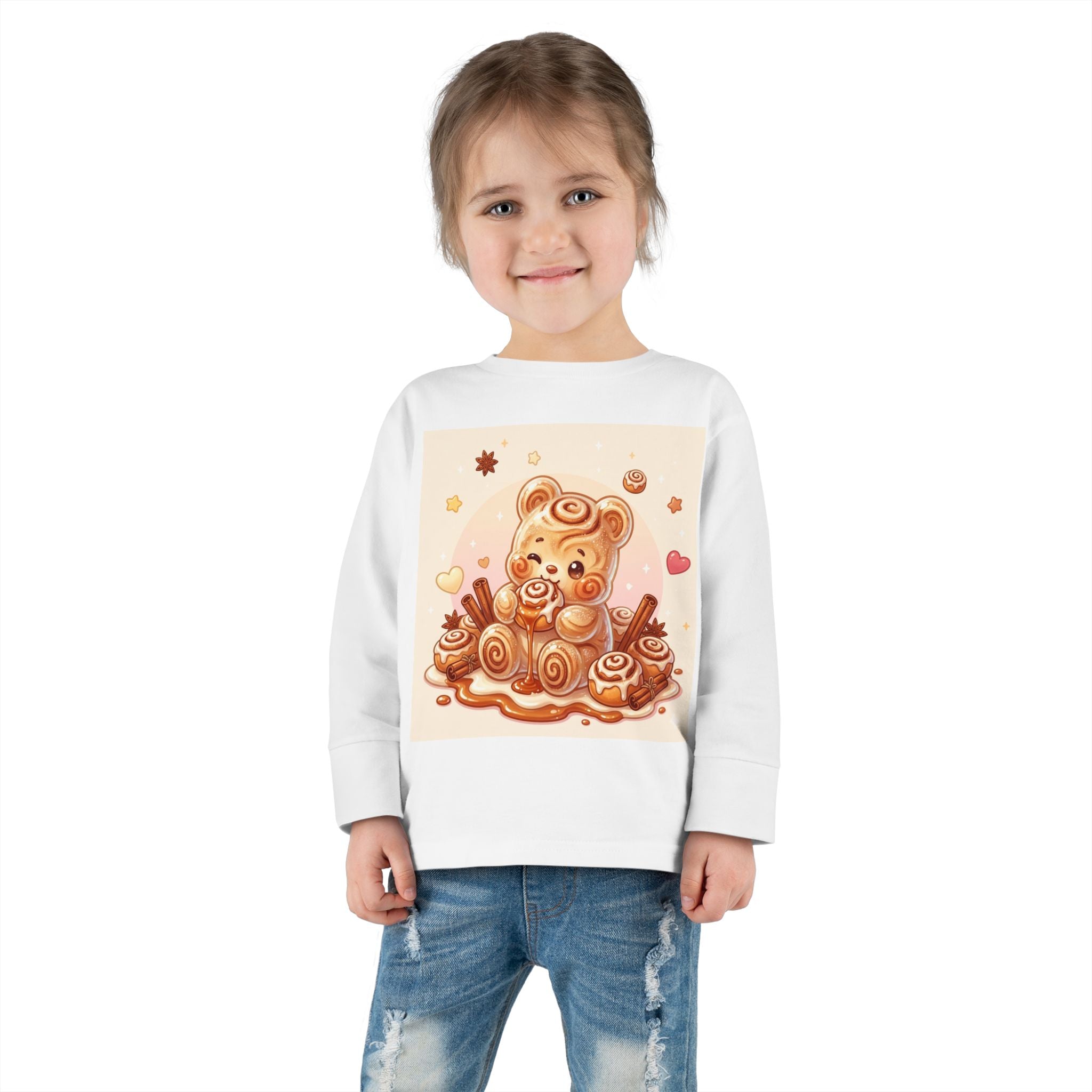 Cinnamon Roll Baked Goods, Sweet Oozy Bear Gummy Friend- Kids Graphic Long Sleeve Shirt