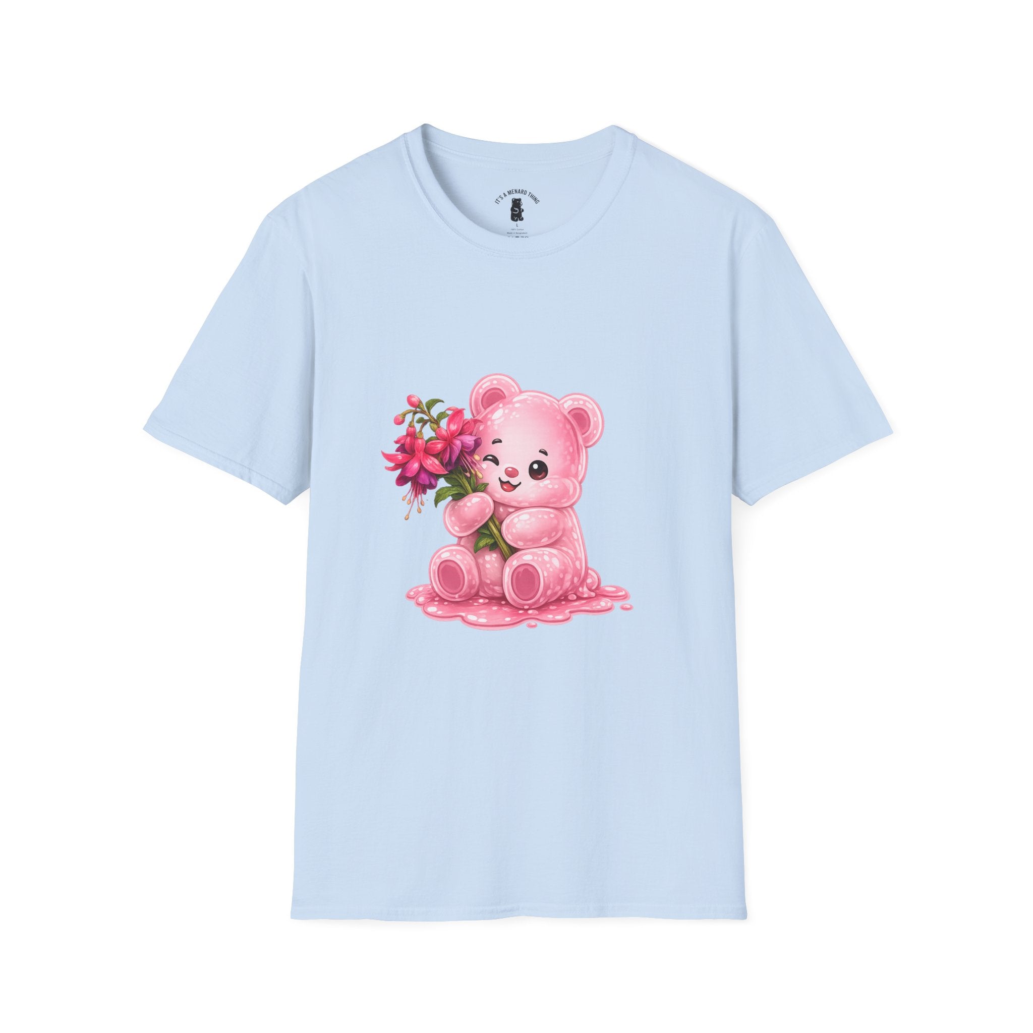 Tropical Pink Flowers, Pretty Pale Oozy Bear Friend- Graphic Shirt