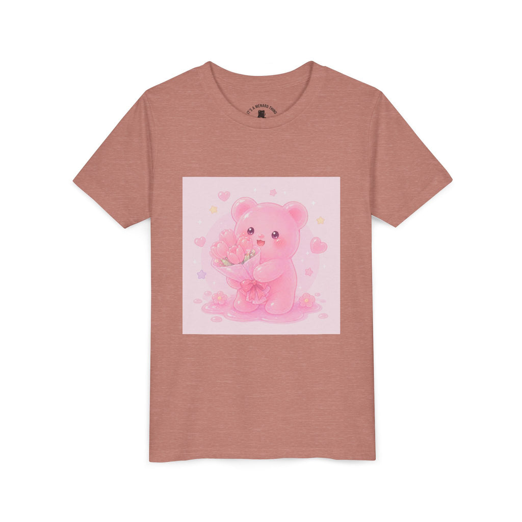 Pink Gooey Gummy Bear Youth Tee – Valentine Gummy Bouquet Kids Shirt