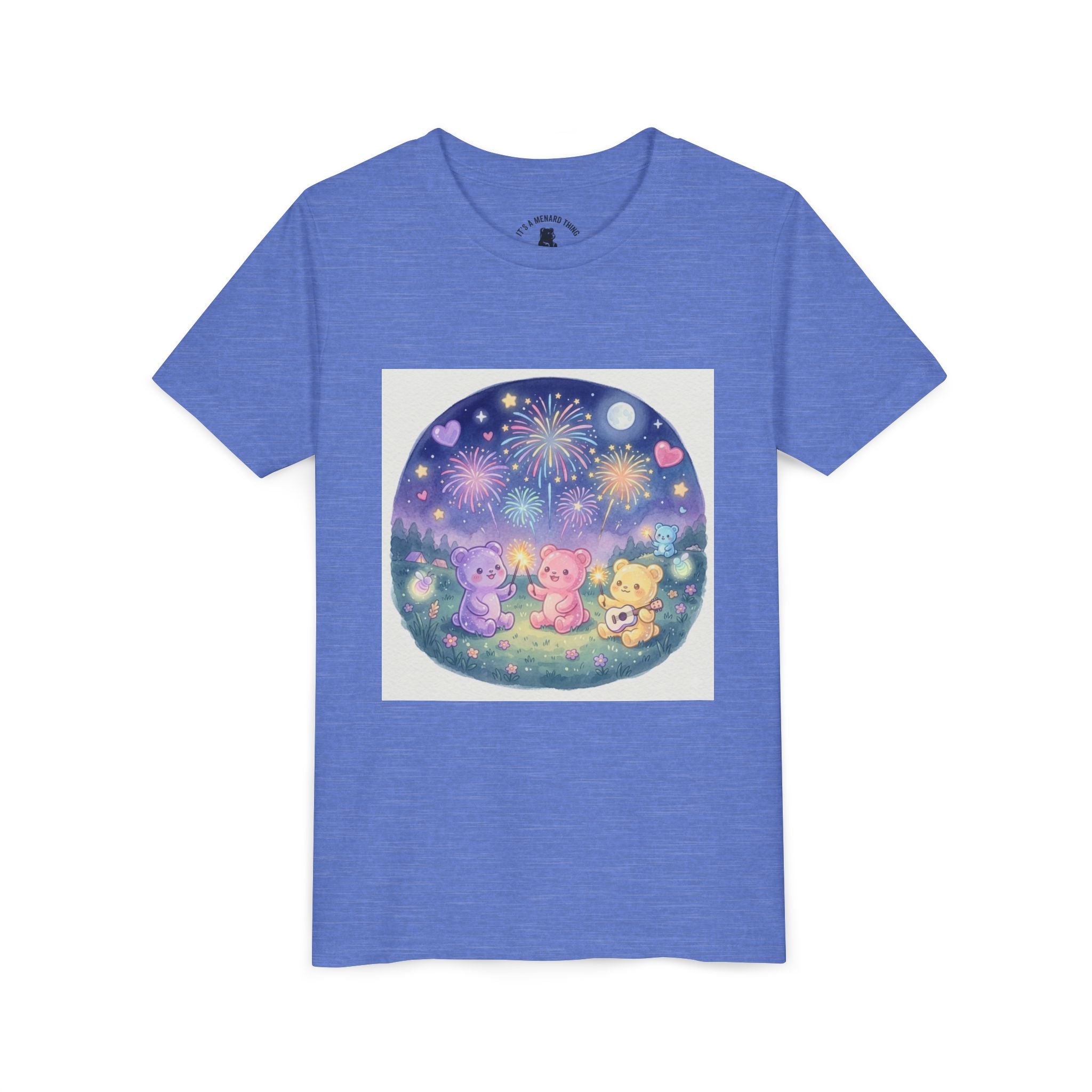 Gooey Gummy Bear Friends Watching Fireworks Youth Short Sleeve Shirt