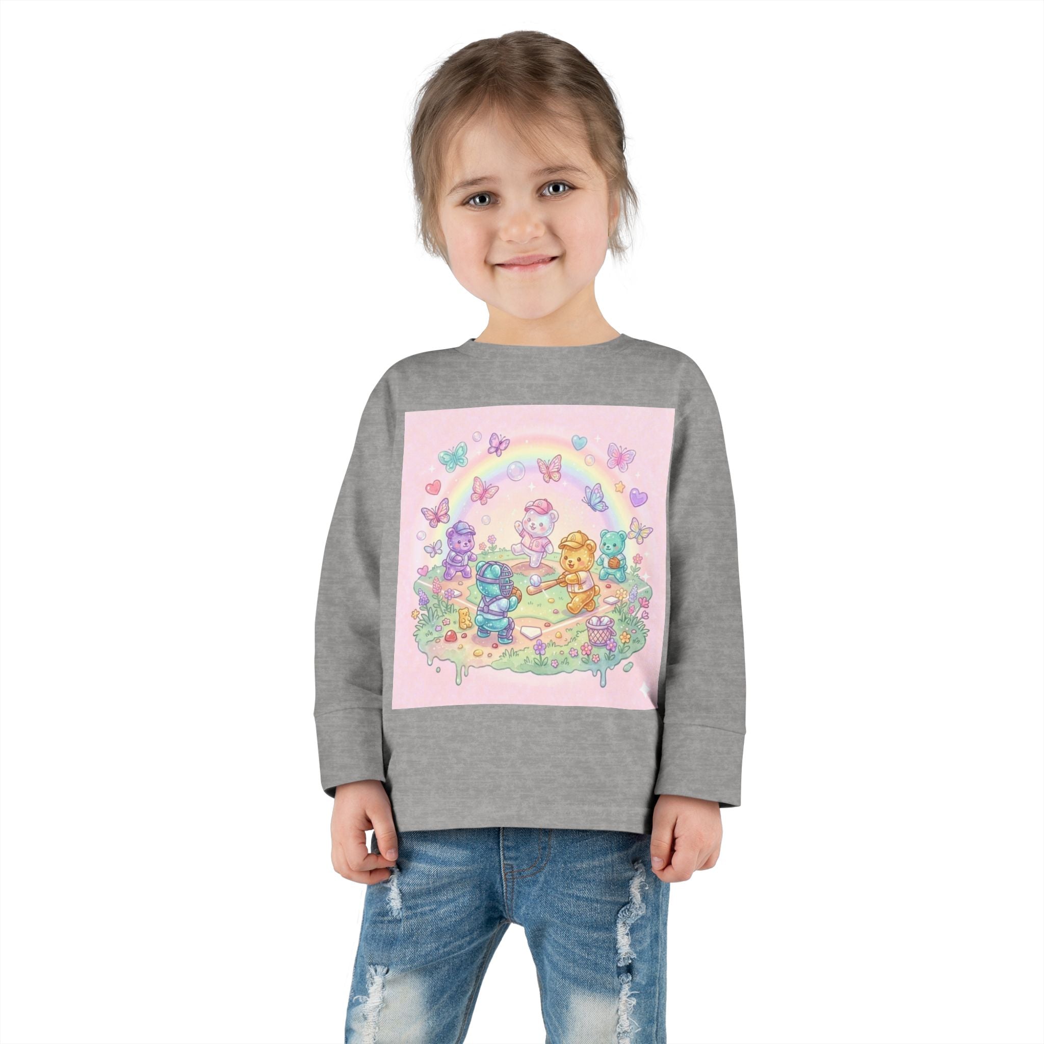 Playing Baseball With friends, Oozy Bear Outdoor Playtime- Graphic Long Sleeve Shirt