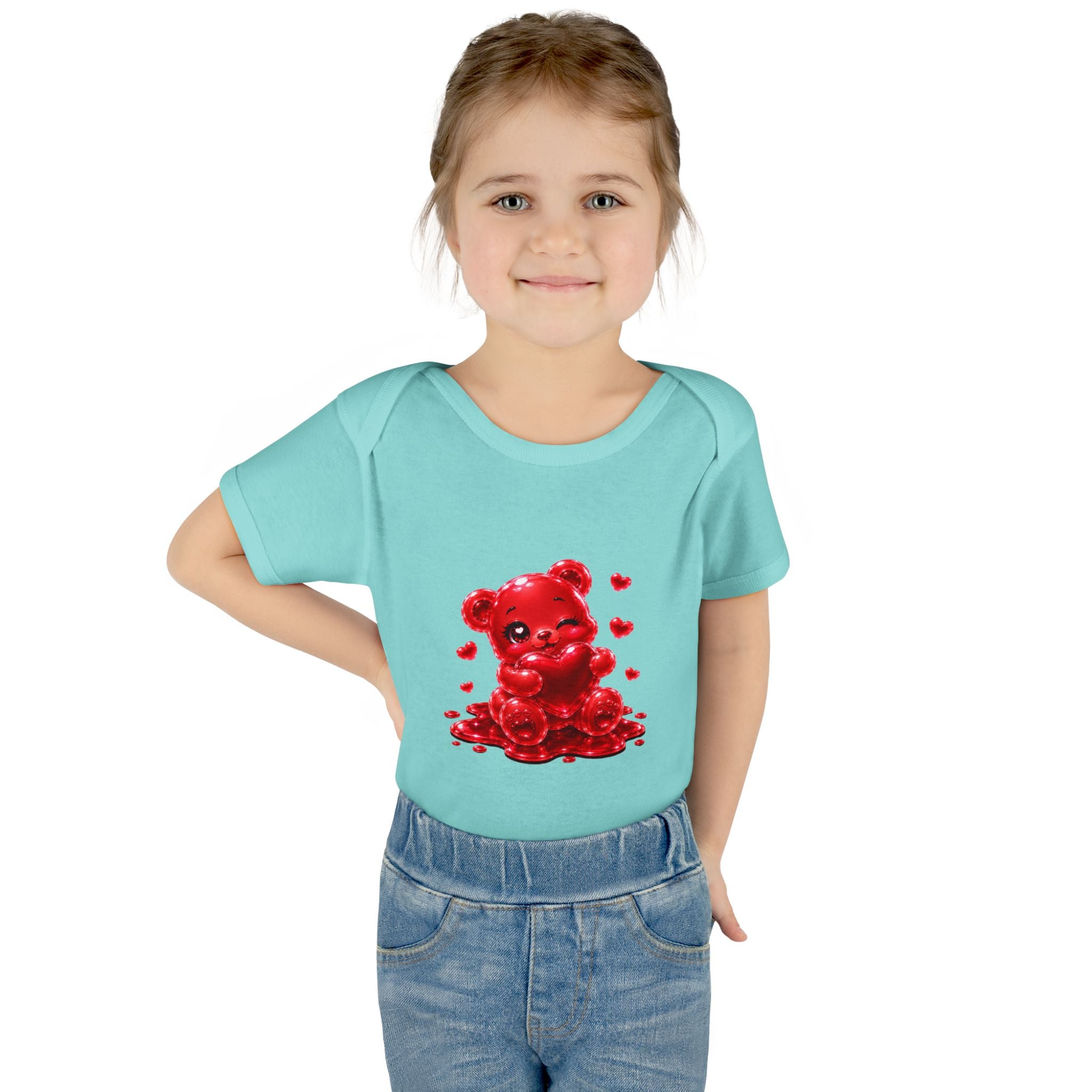 Special Red Heart Oozy Bear Baby Gummy Cutie Addition- Graphic Onesie