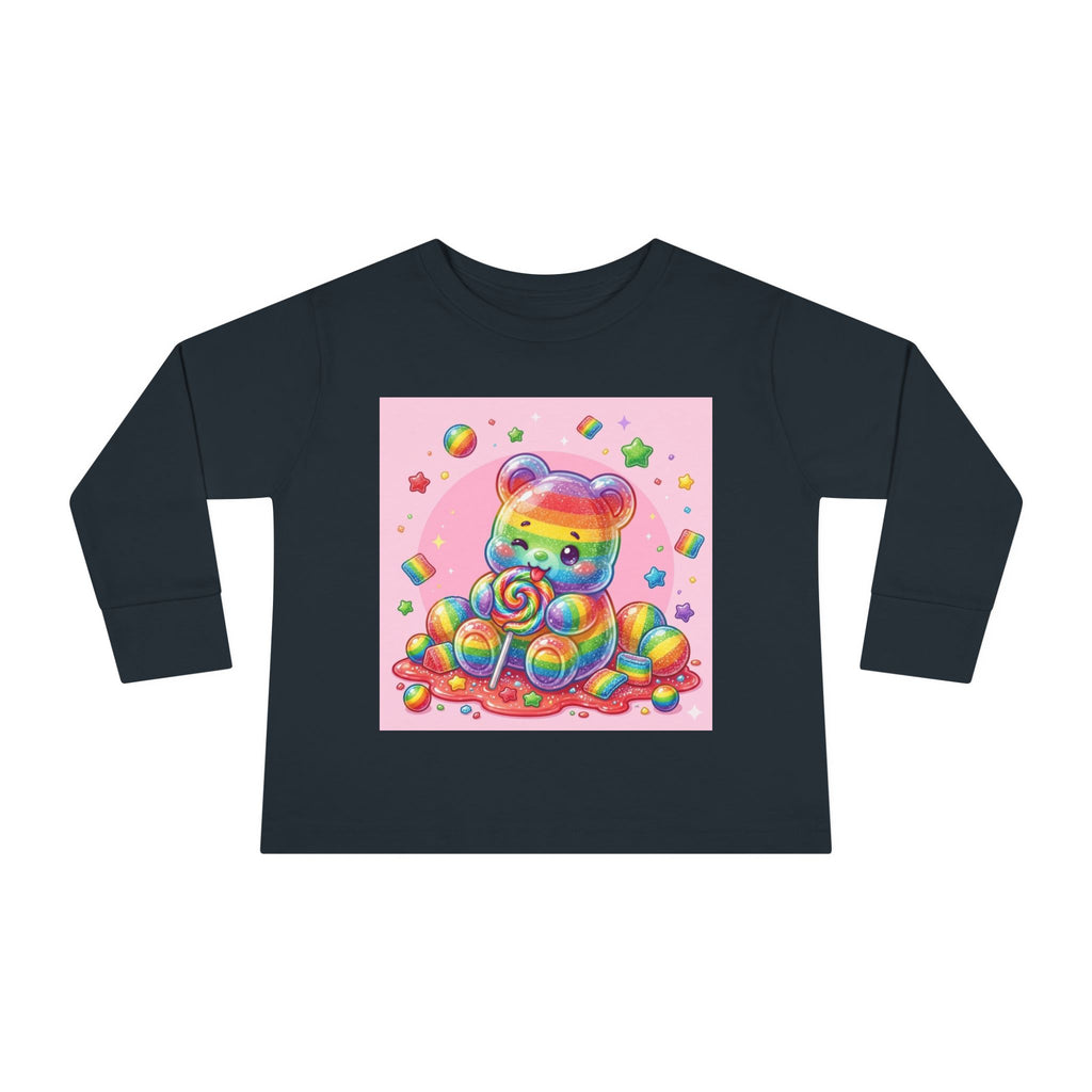 Rainbow Stripe Oozy Bear Gummy Special- Kids Graphic Long Sleeve Shirt