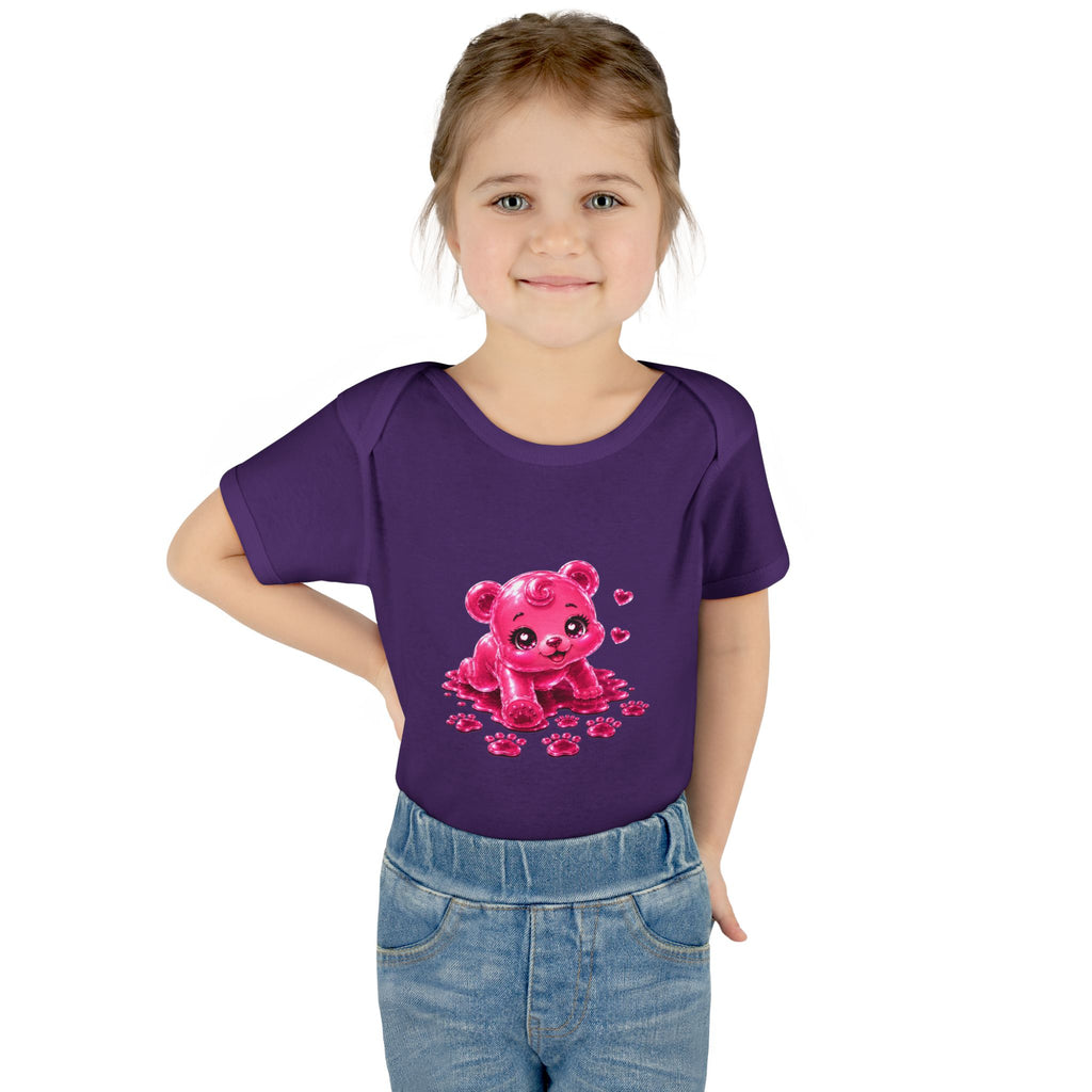 Messy Play Time, Crawling Steps Pink Oozy Baby Gummy Bear Cutie Addition- Graphic Onesie