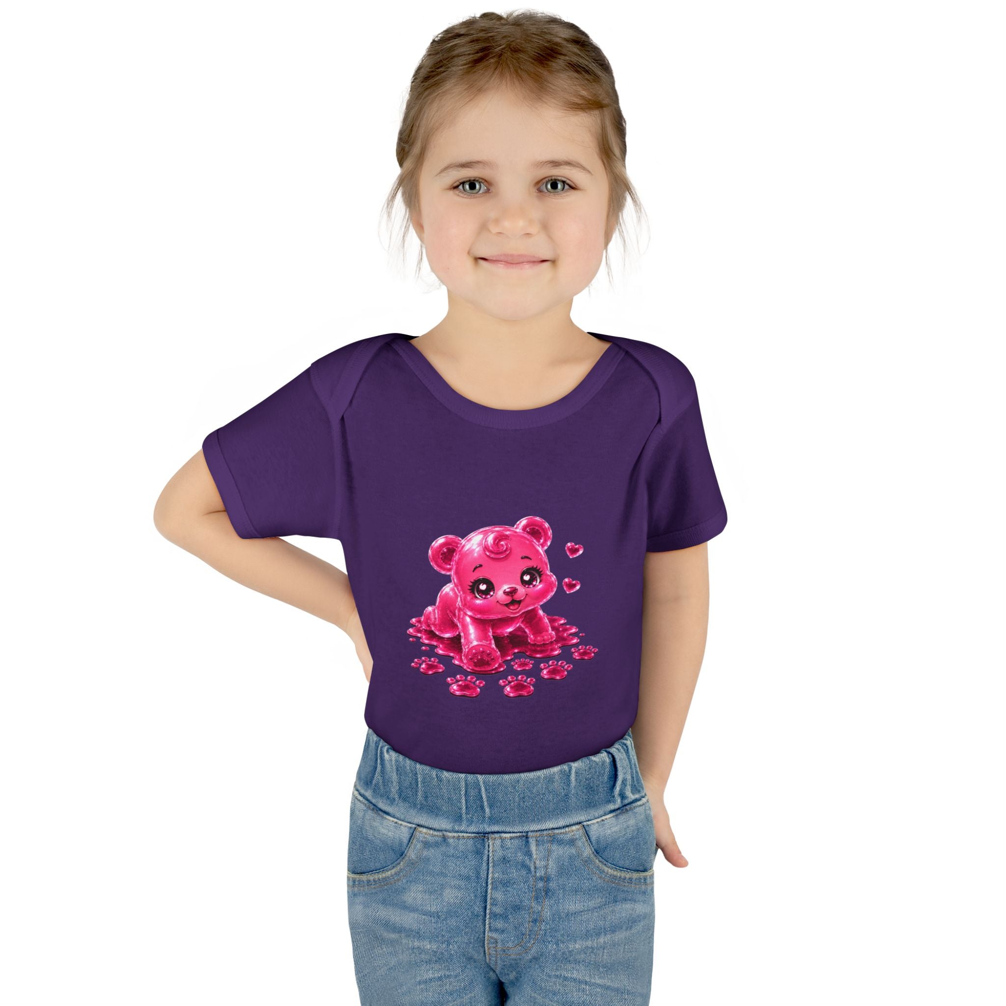 Messy Play Time, Crawling Steps Pink Oozy Baby Gummy Bear Cutie Addition- Graphic Onesie