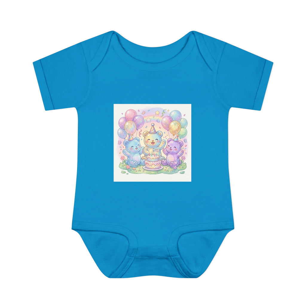 Birthday Gooey Bears, Cake & Balloons Infant Onesie