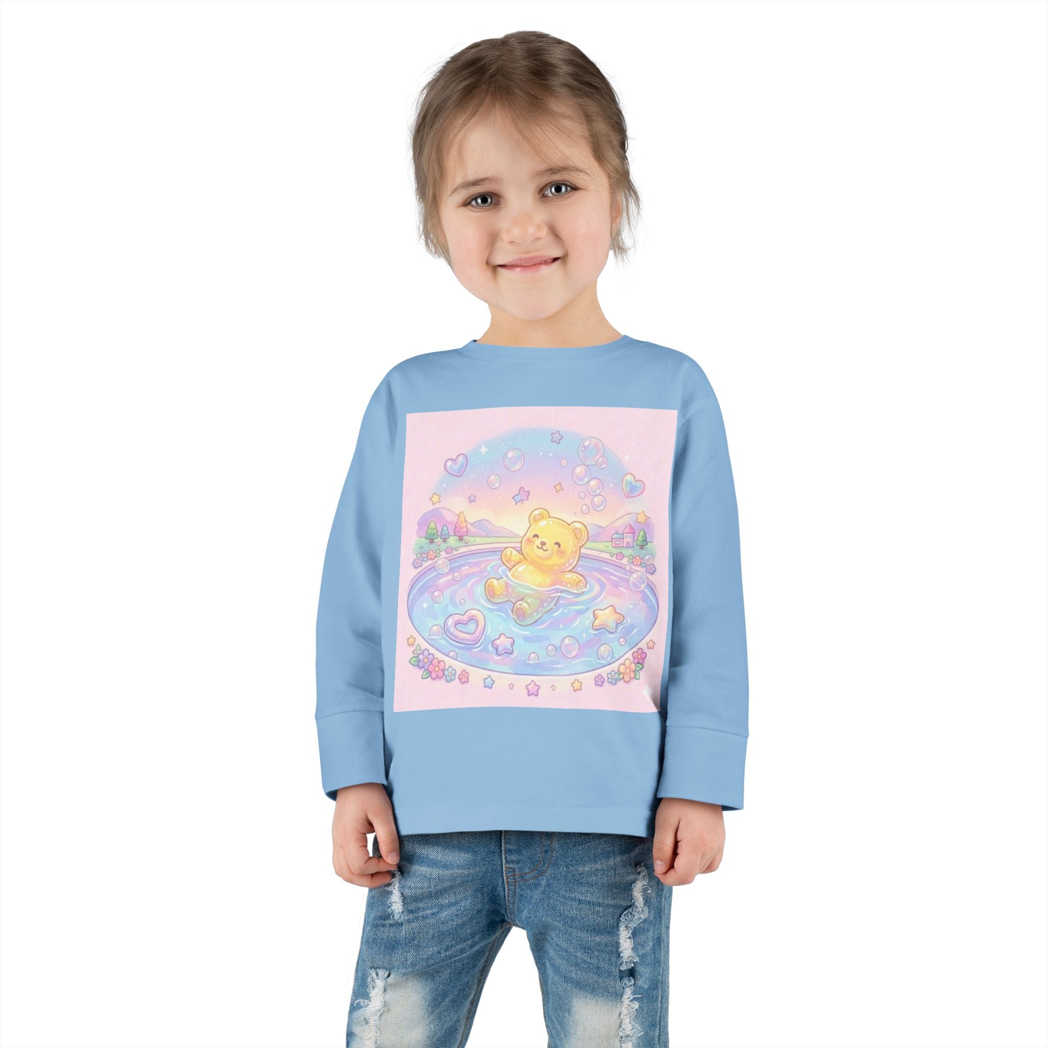 Solo Swim Time, Yellow Oozy Bear Friend- Graphic Long Sleeve Shirt