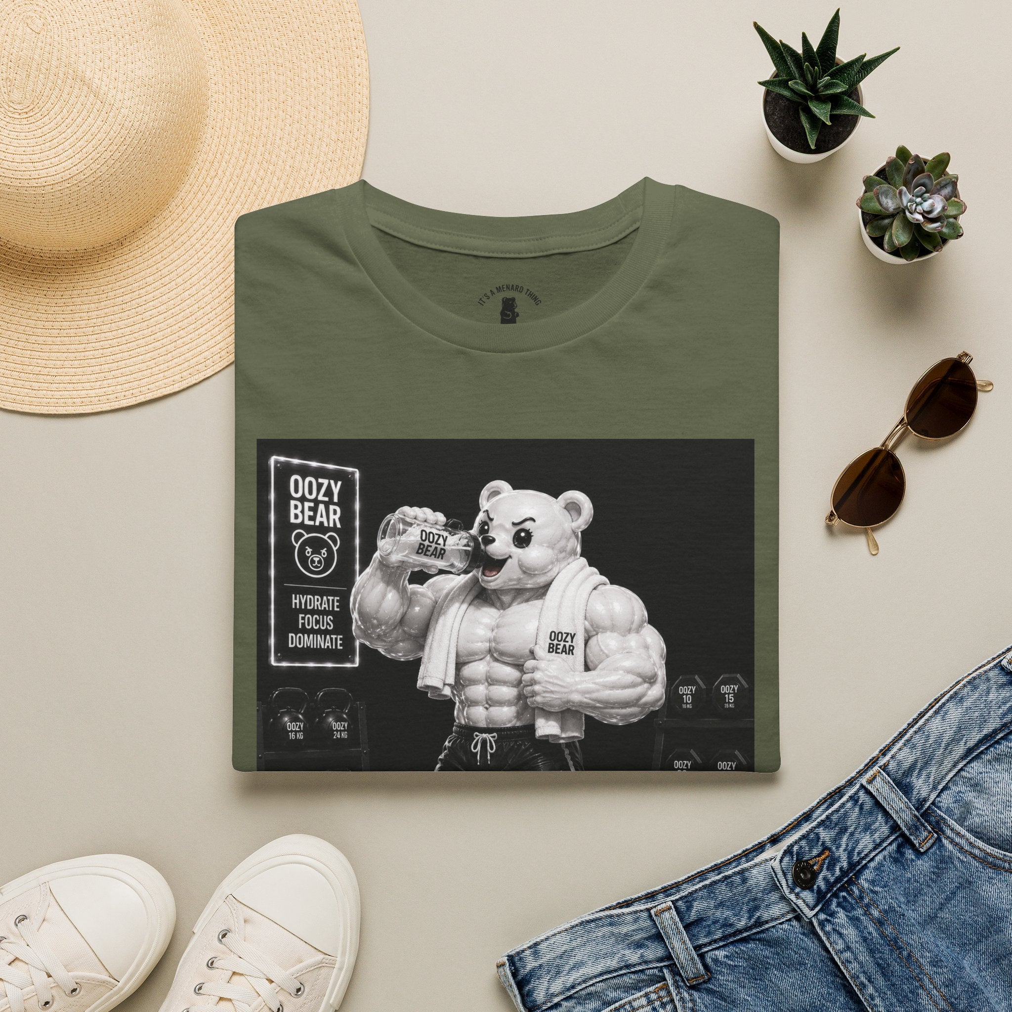 Rehydration Time, Oozy Buff Bodybuilder Gummy Gym Addition- Adult Graphic Shirt