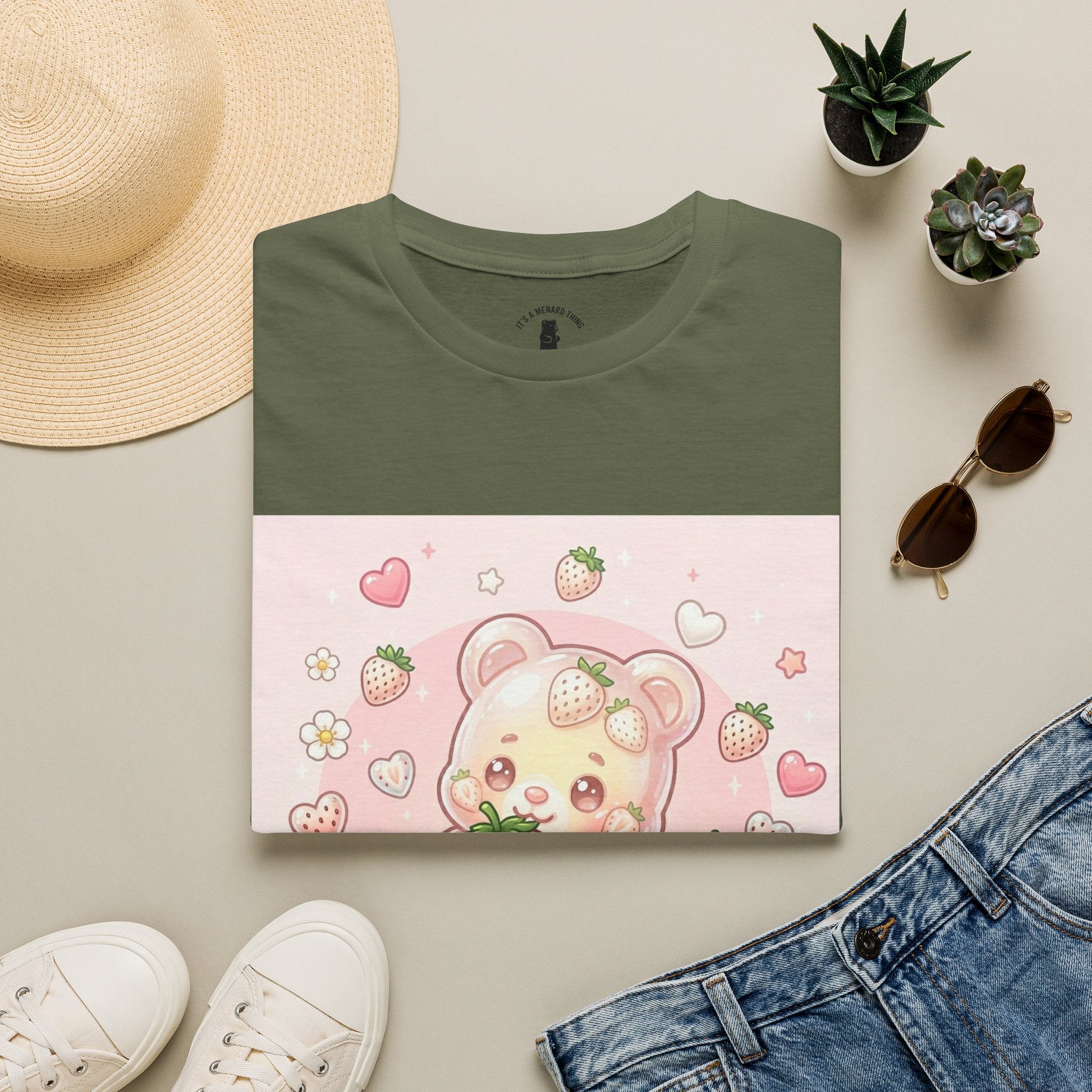 Exotic White Strawberry Oozy Bear Friend — Kawaii Fruit Design