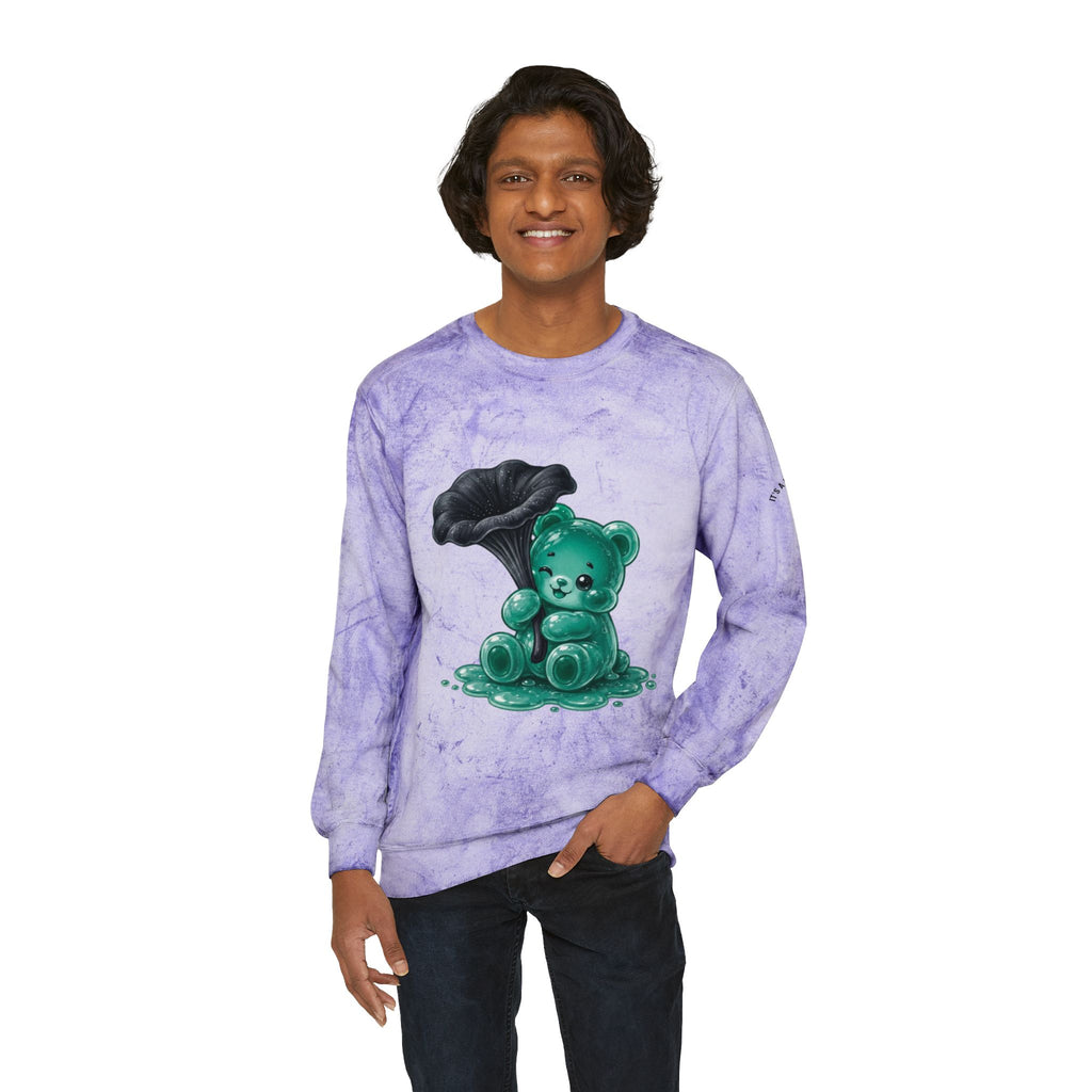 Black Trumpet Mushroom, Pretty Teal Gooey Gummy Bear-Kawaii Graphic Sweatshirt