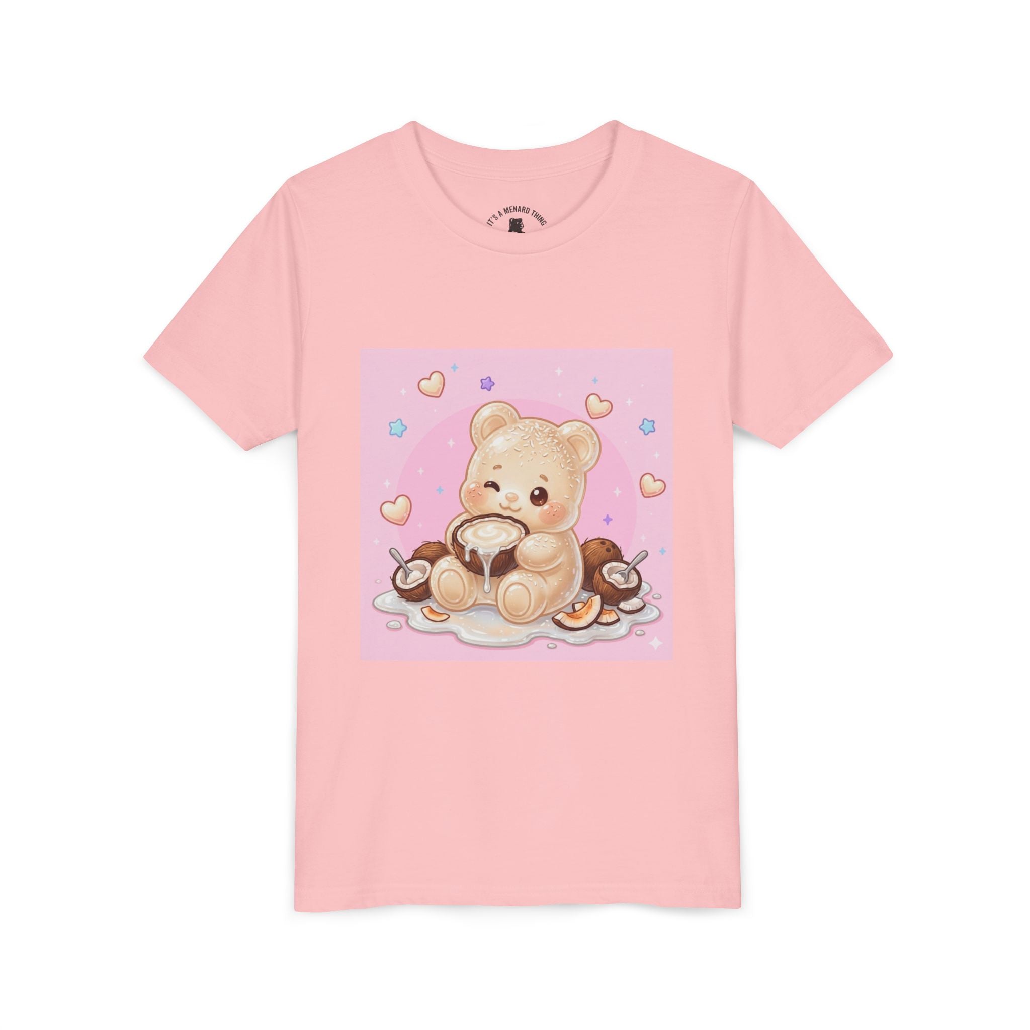 Gooey Gummy Coconut Milk Bear Kids T-Shirt (Pink Hearts)