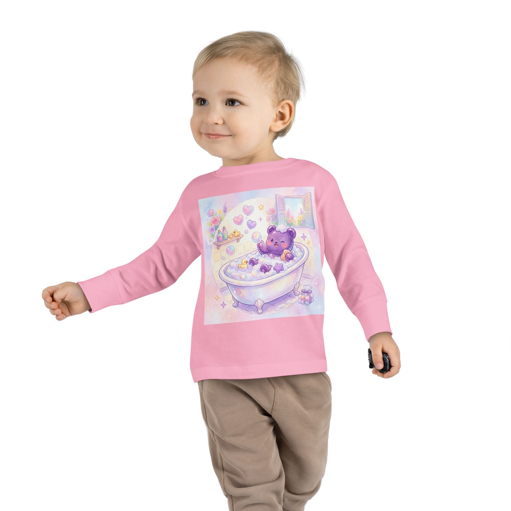 Bath Time, Nighttime Oozy Bear Friend- Graphic Long Sleeve Shirt