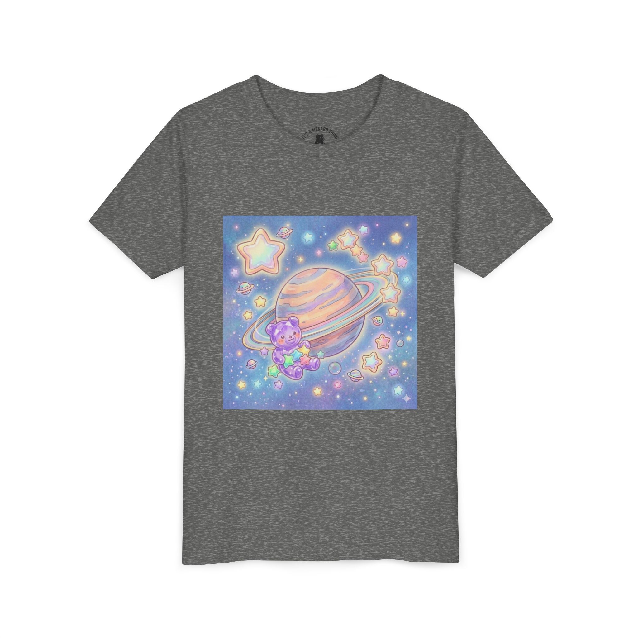 Merry-go-Saturn Cosmic Gooey Crystal Gummy Bear- Stars & Sparkles Graphic T-Shirt