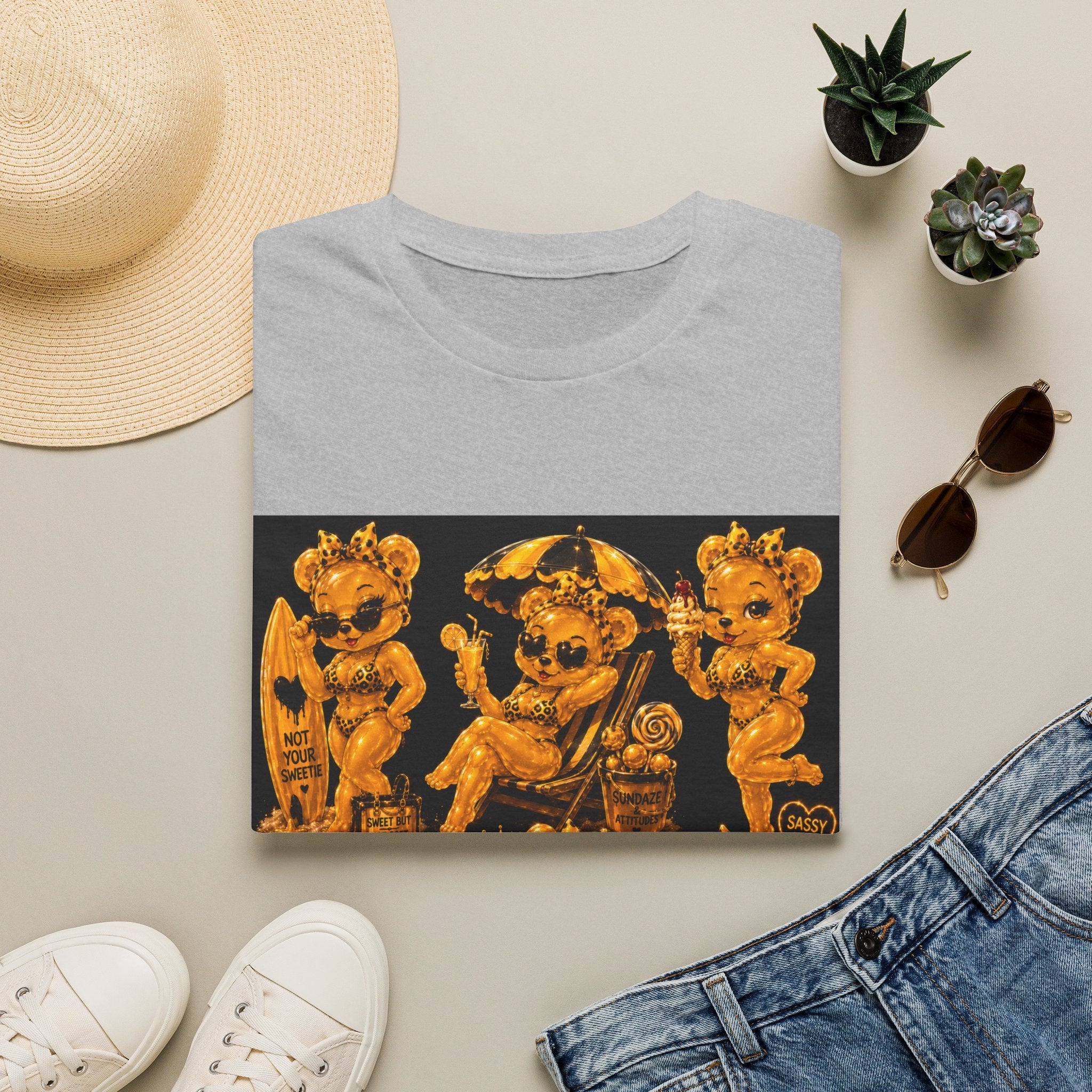 Vintage Style Oozy Bear Beach Babe Pin Up- Adult Graphic Shirt (18+)