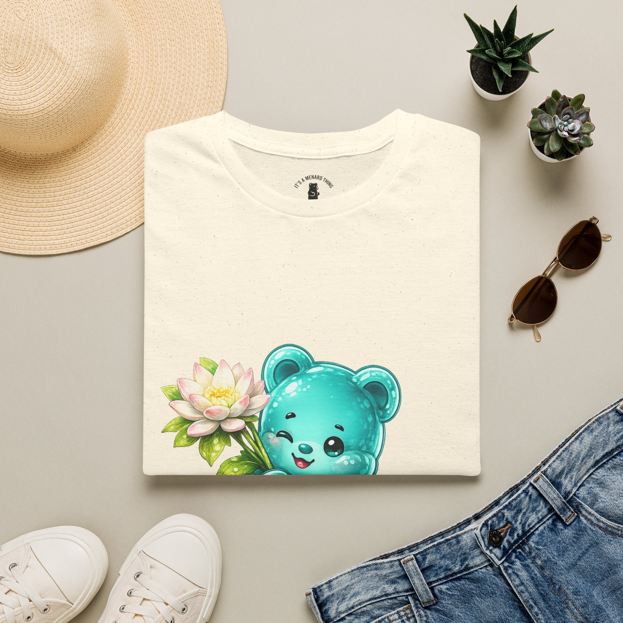 Beautiful Lotus Flower Special, Teal Oozy Bear Gummy Friend- Graphic Shirt