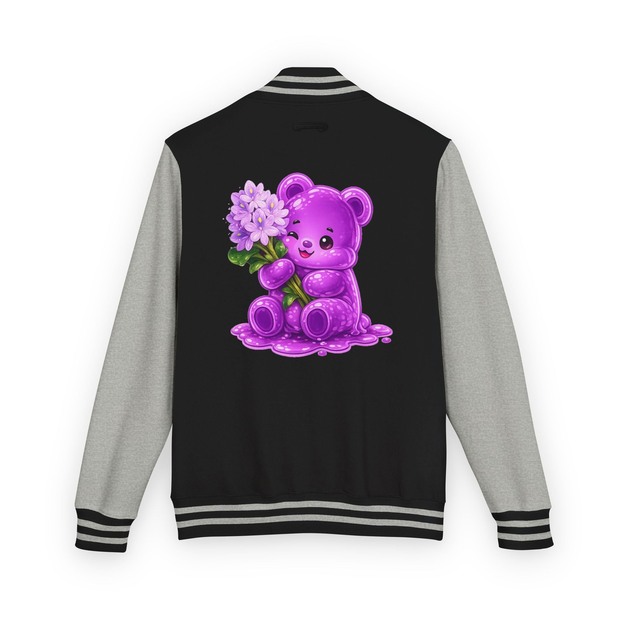 Special Purple Flower Cluster, Oozy Bear Gummy Friend- Letterman Graphic Jacket