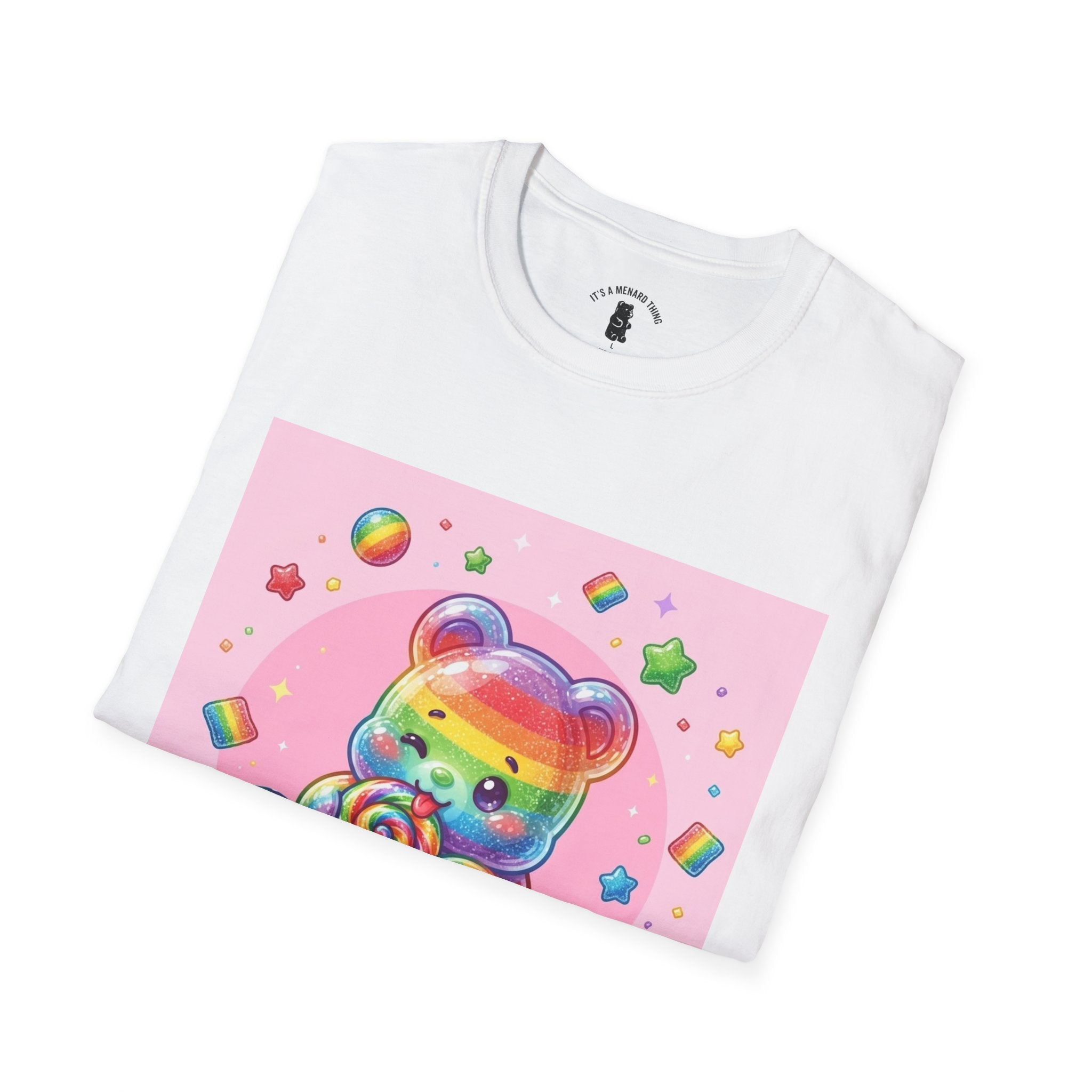 Rainbow Stripe Lollipop Gooey Gummy Bear T-Shirt — Cute Graphic Tee