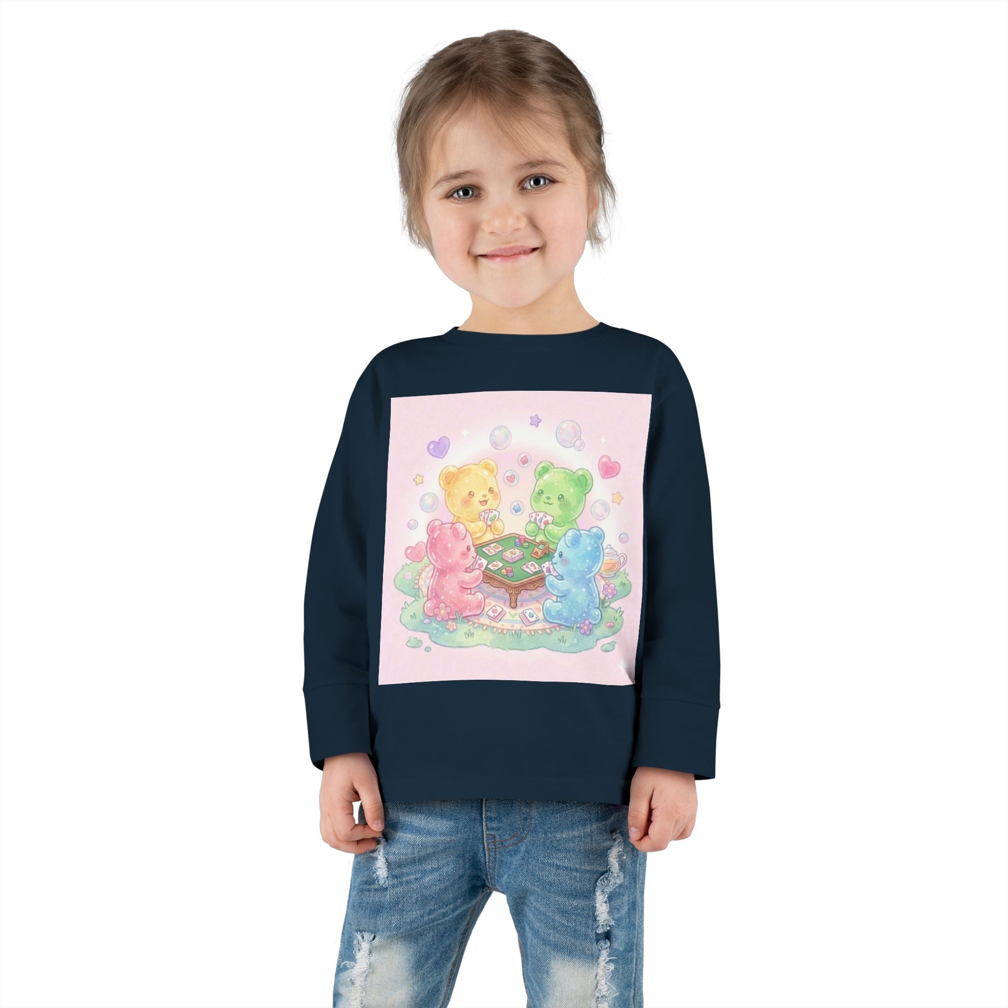 Playing Cards Together, Oozy Bear Friends Group- Graphic Long Sleeve Shirt