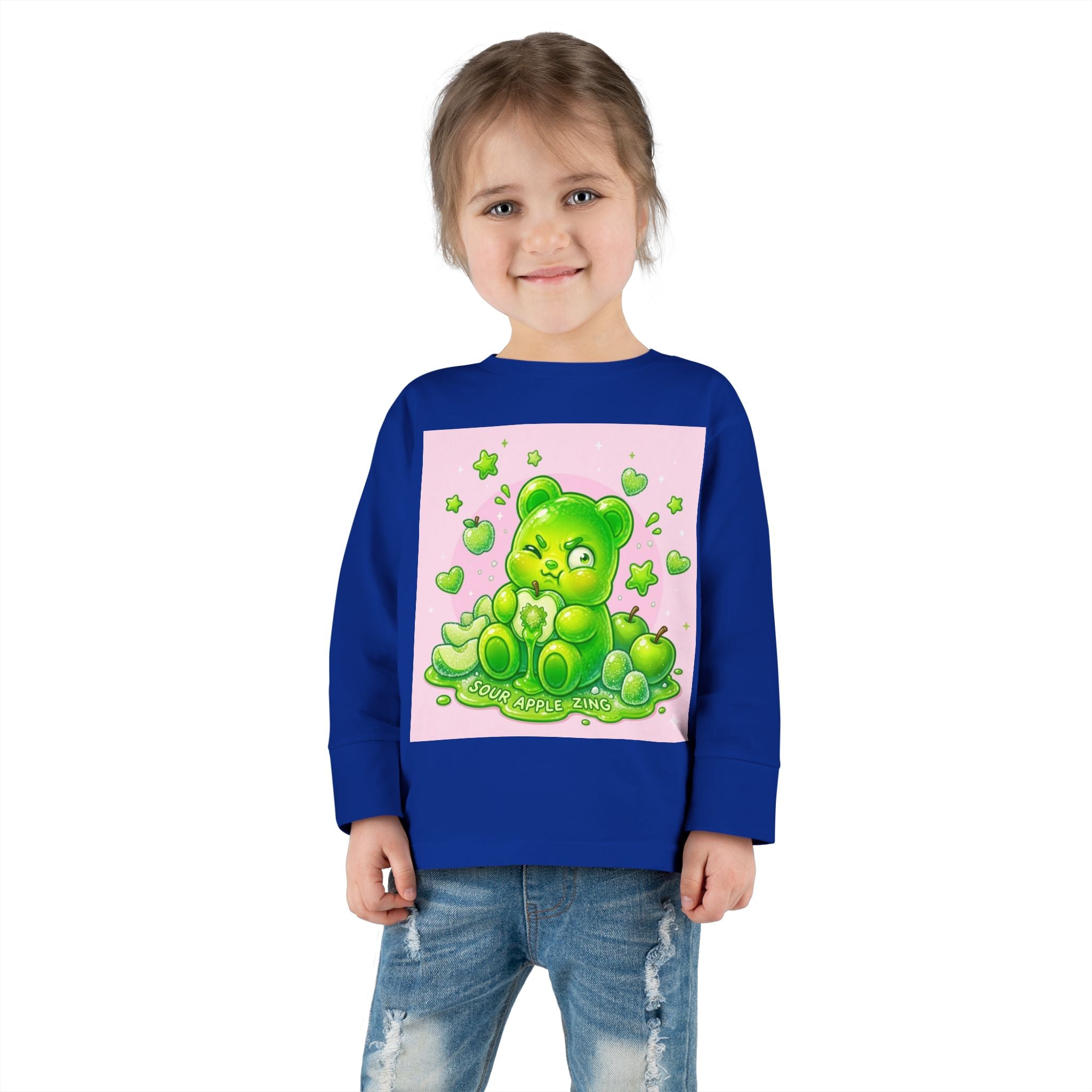 Green Sour Apple, Oozy Gummy Bear Friends- Kids Long Sleeve Shirt