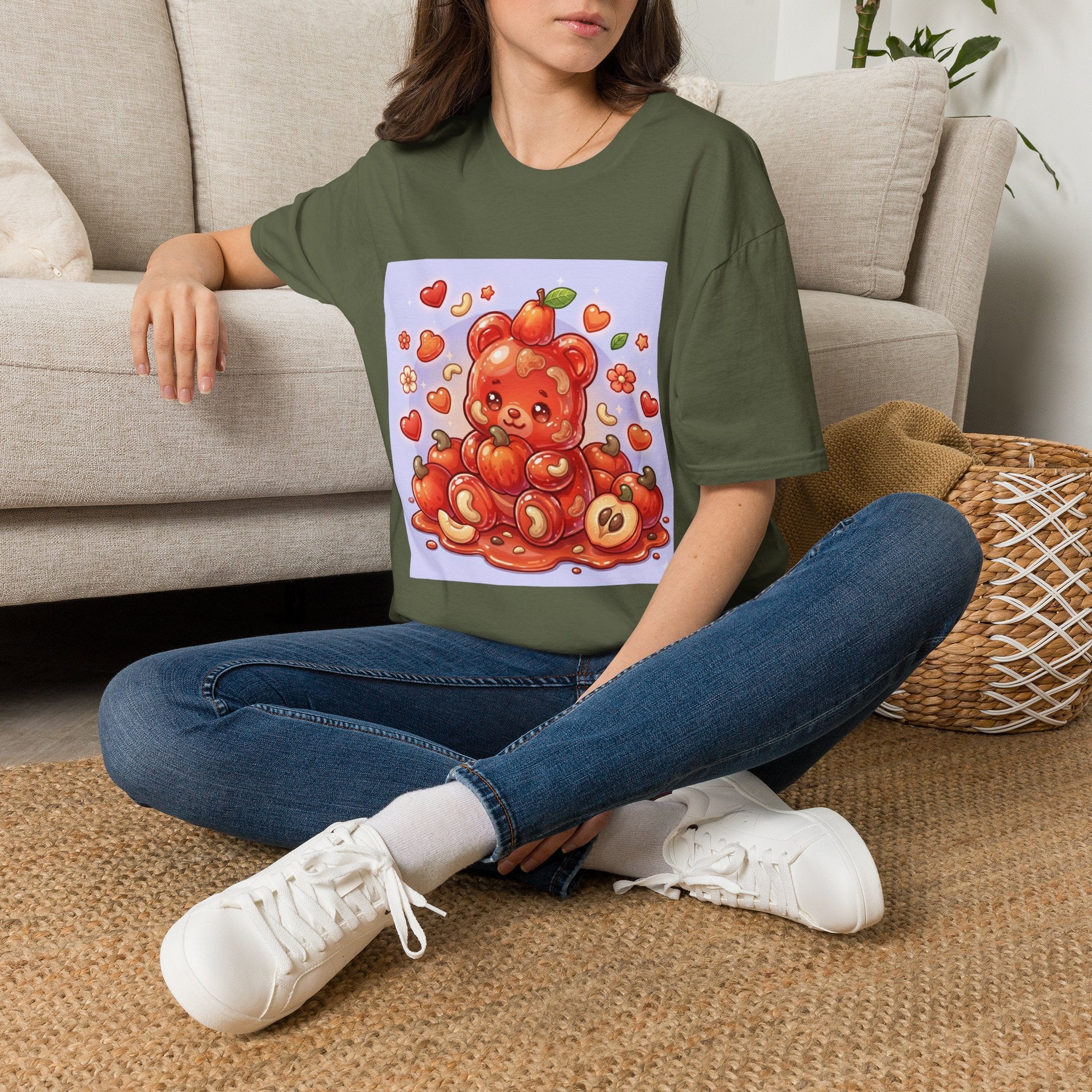 Scrumptious Cashew Apple, Oozy Gummy Bear Friend — Kawaii Graphic Shirt
