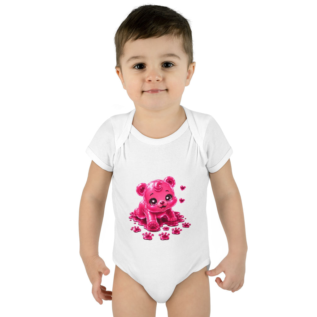 Messy Play Time, Crawling Steps Pink Oozy Baby Gummy Bear Cutie Addition- Graphic Onesie