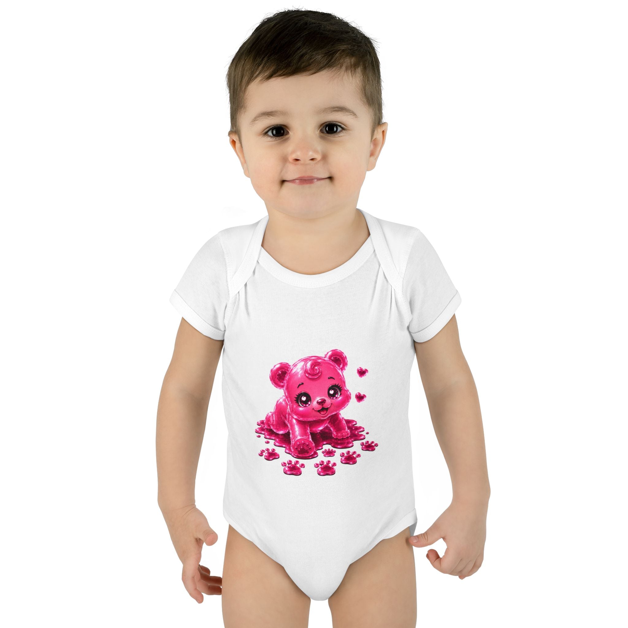Messy Play Time, Crawling Steps Pink Oozy Baby Gummy Bear Cutie Addition- Graphic Onesie