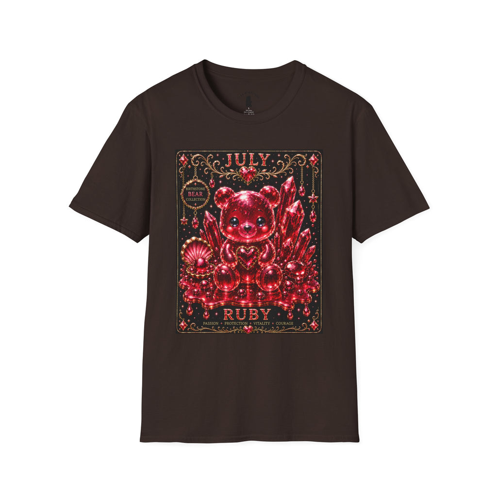 July Ruby Crystal Oozy Bear Birth Month Gemstone Addition- Graphic Shirt