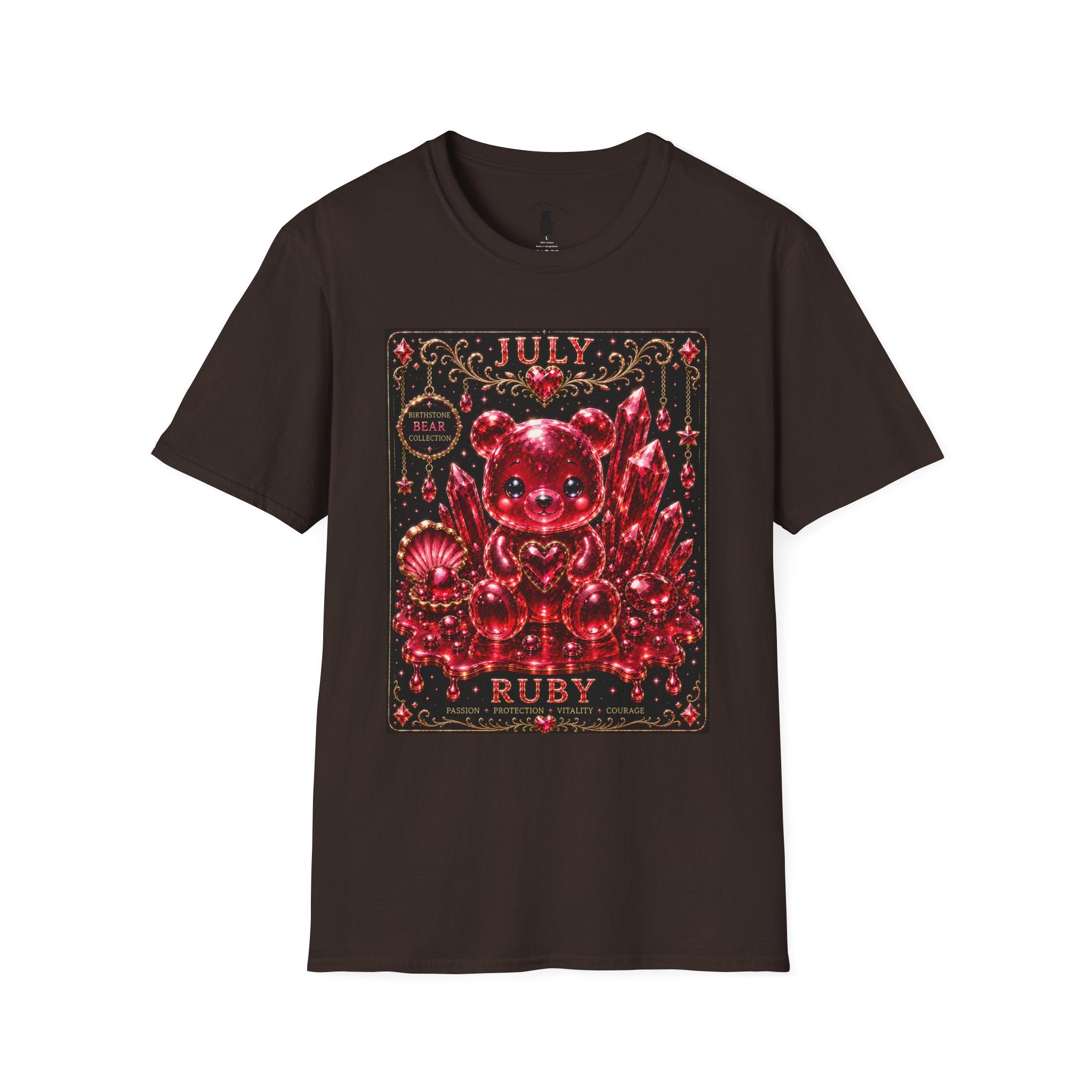 July Ruby Crystal Oozy Bear Birth Month Gemstone Addition- Graphic Shirt