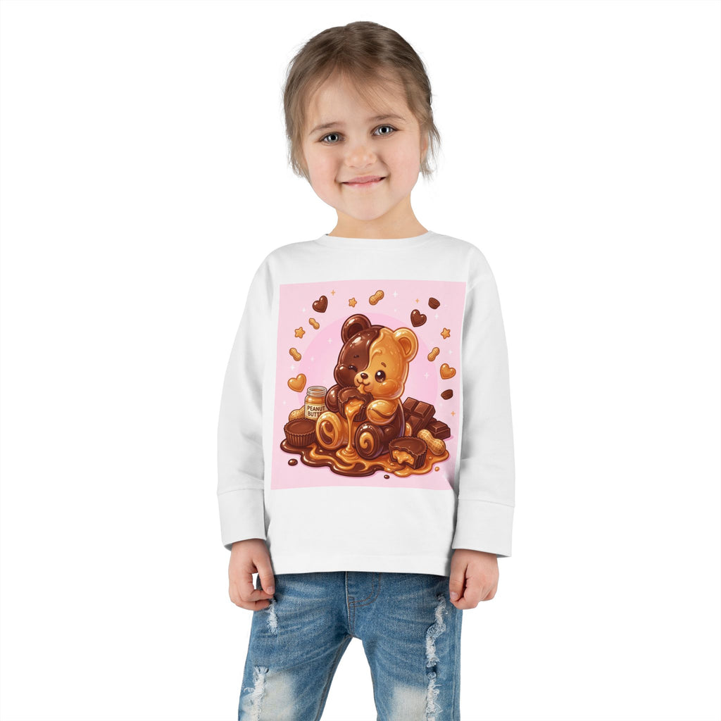 Chocolate and Peanut Butter swirl Delight, Oozy Bear Friend- Kids Graphic Long Sleeve Shirt