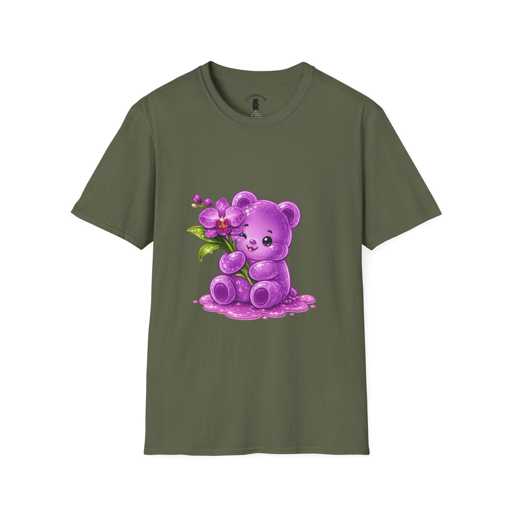 Beautiful Orchid, Purple Oozy Bear Floral Special Gummy Friend- Graphic Shirt
