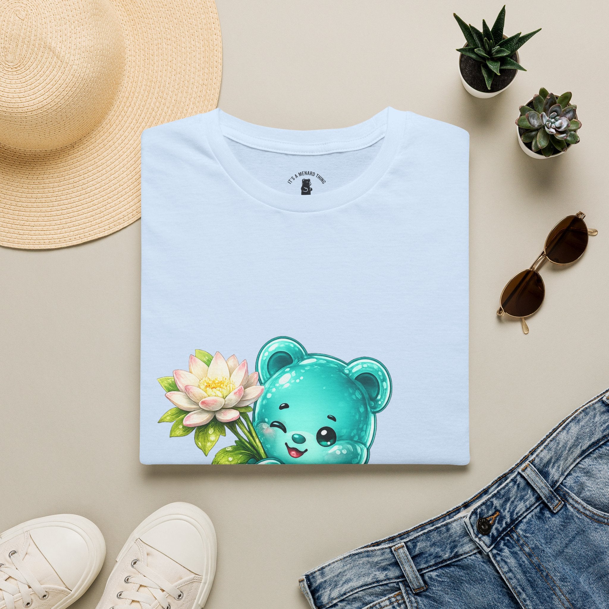 Beautiful Lotus Flower Special, Teal Oozy Bear Gummy Friend- Graphic Shirt
