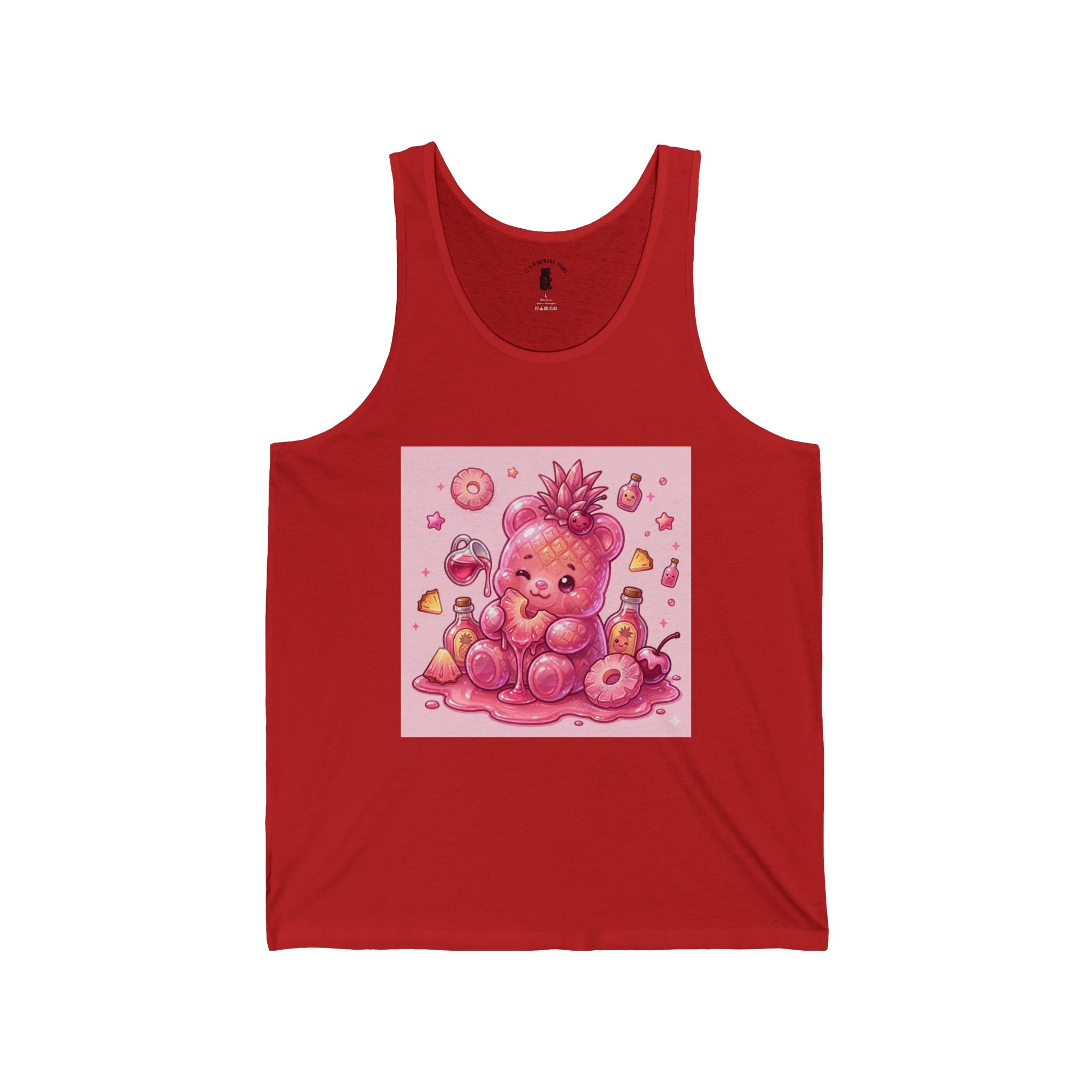 Pink Pineapple Exotic Fruit, Gooey Gummy Bear Friend — Kawaii Graphic Illustration