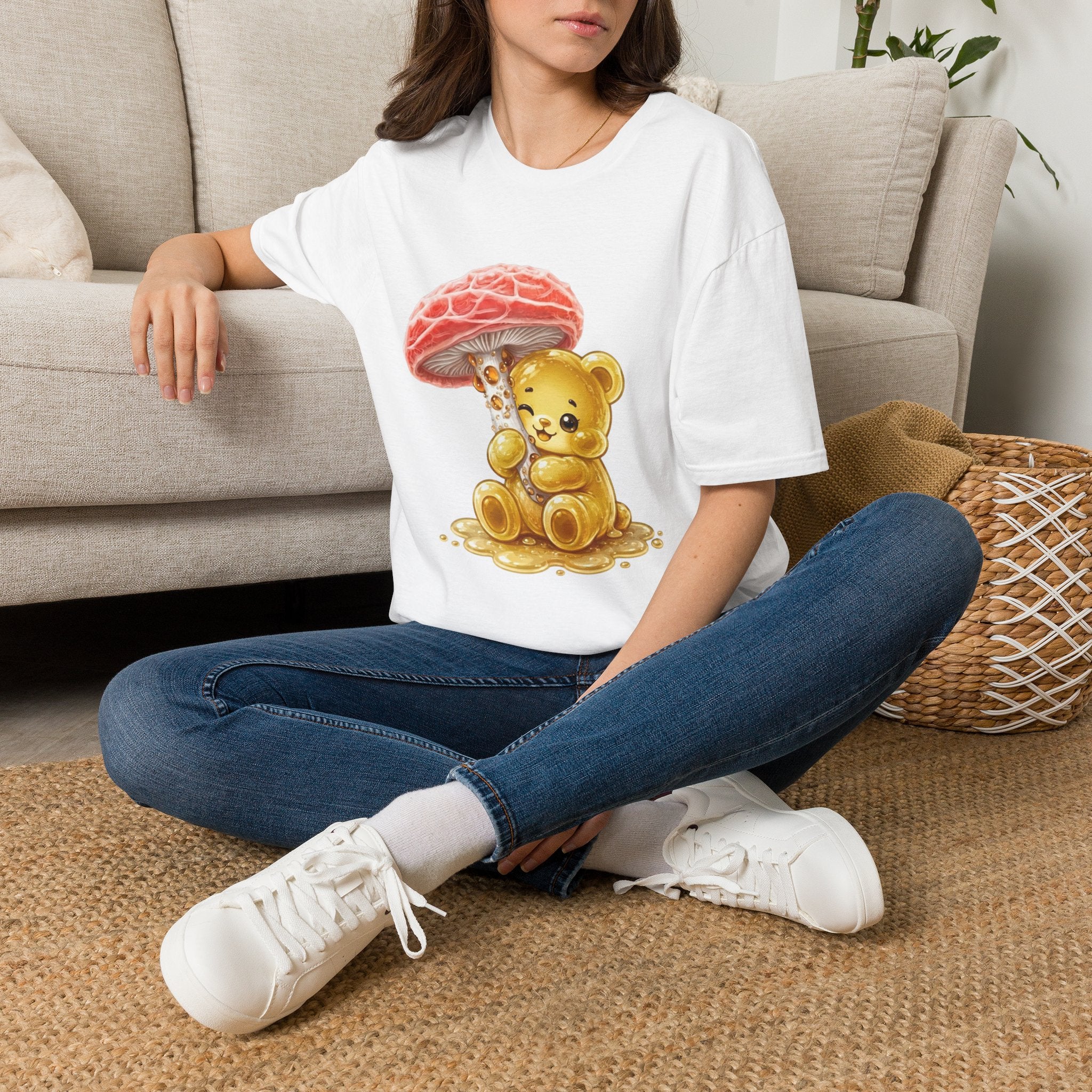 Sticky Strange Orange Mushroom, Yellow Oozy Bear Gummy- Graphic shirt