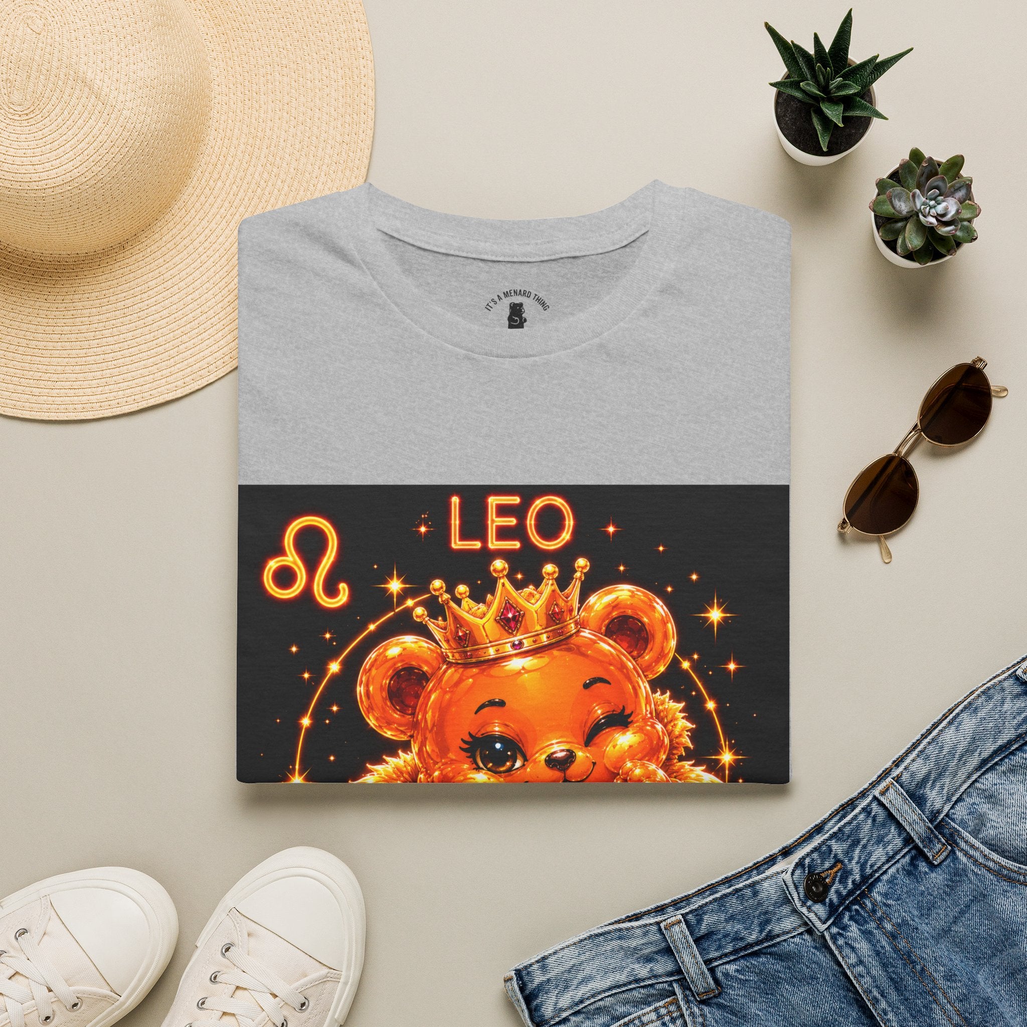 Leo Zodiac Crowned Oozy Bear Friend Astrology- Graphic Shirt