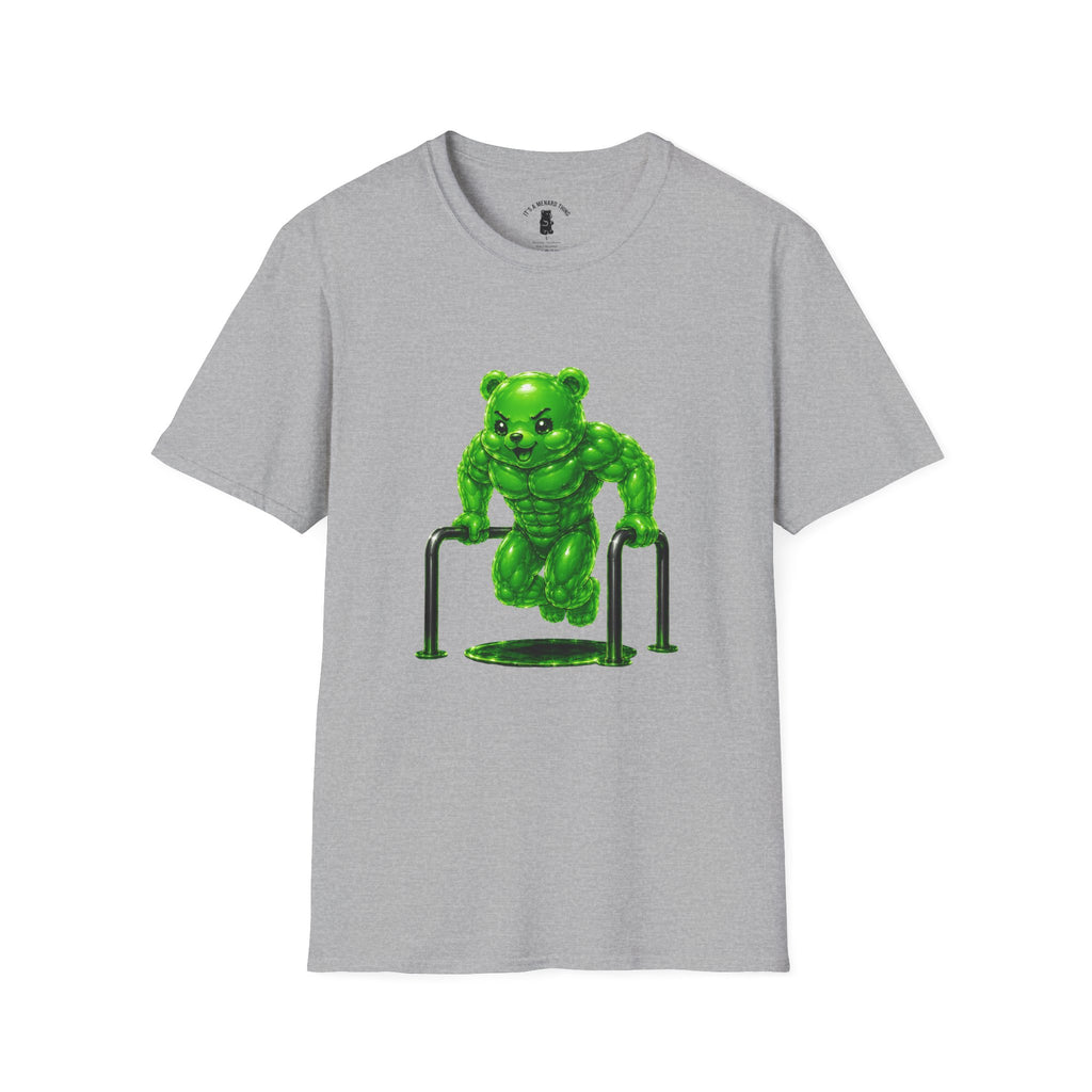 Bar Lifting Workout, Emerald green Oozy Buff Bear Gym Special- Adult Graphic Shirt (18+)