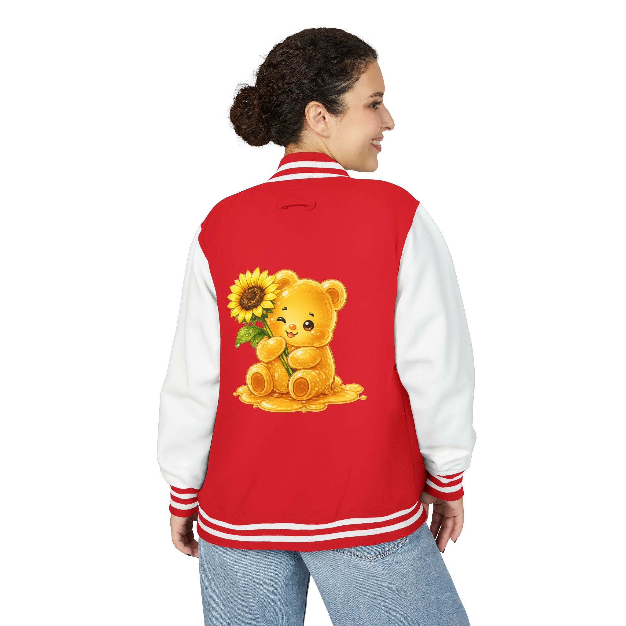 Sunflower Sunrise, Special Yellow Gooey Gummy Friend- Kawaii Varsity Jacket