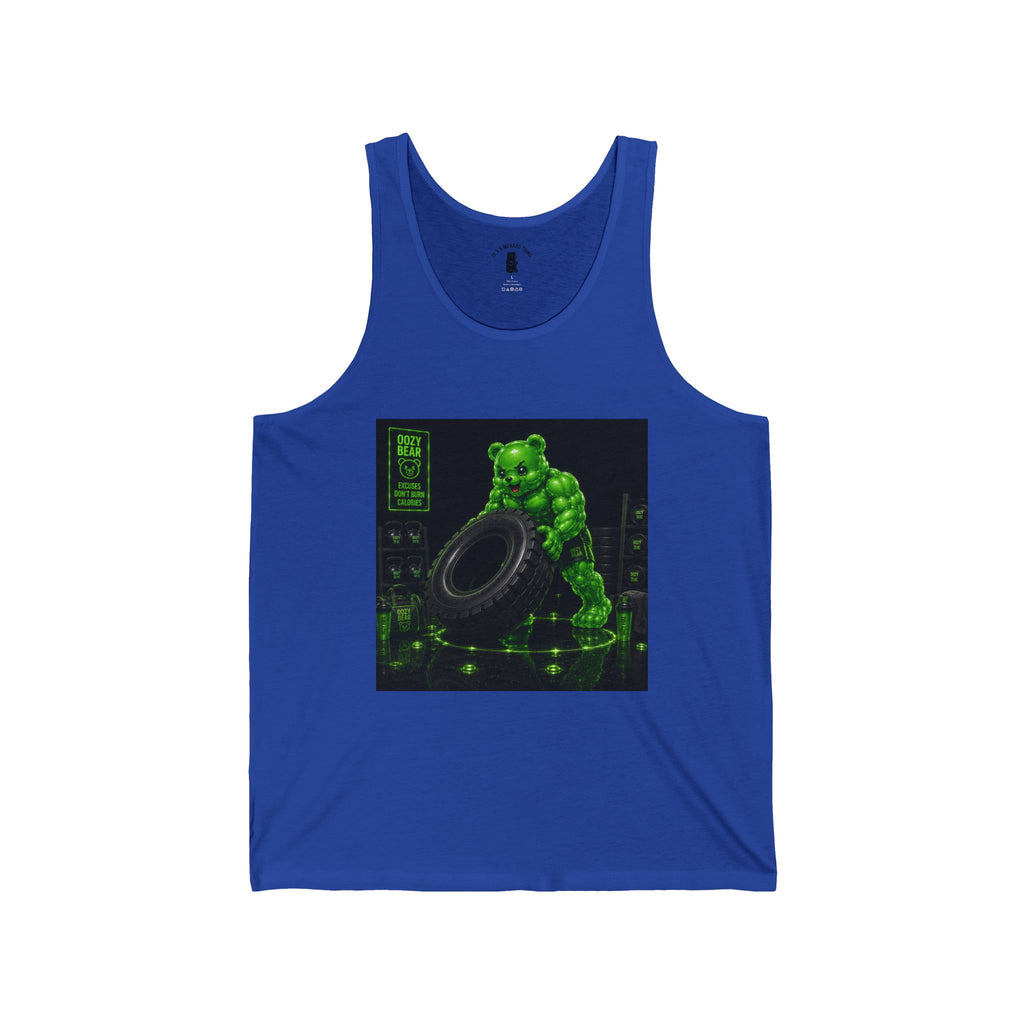 Tire-Flip Fitness Workout, Emerald Oozy Buff Bear Gummy Gym Addition- Adult Graphic Tank Top