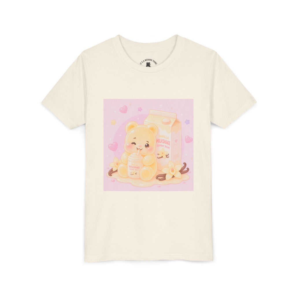 Vanilla Milk Shake Gooey Gummy Youth Tee — Kawaii Pastel Kids T‑Shirt