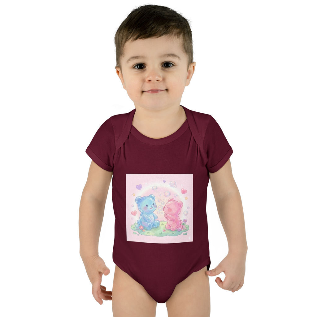 Baby Bodysuit — Pastel Blue & Pink Gooey Gummy Bears Cute Newborn Onesie