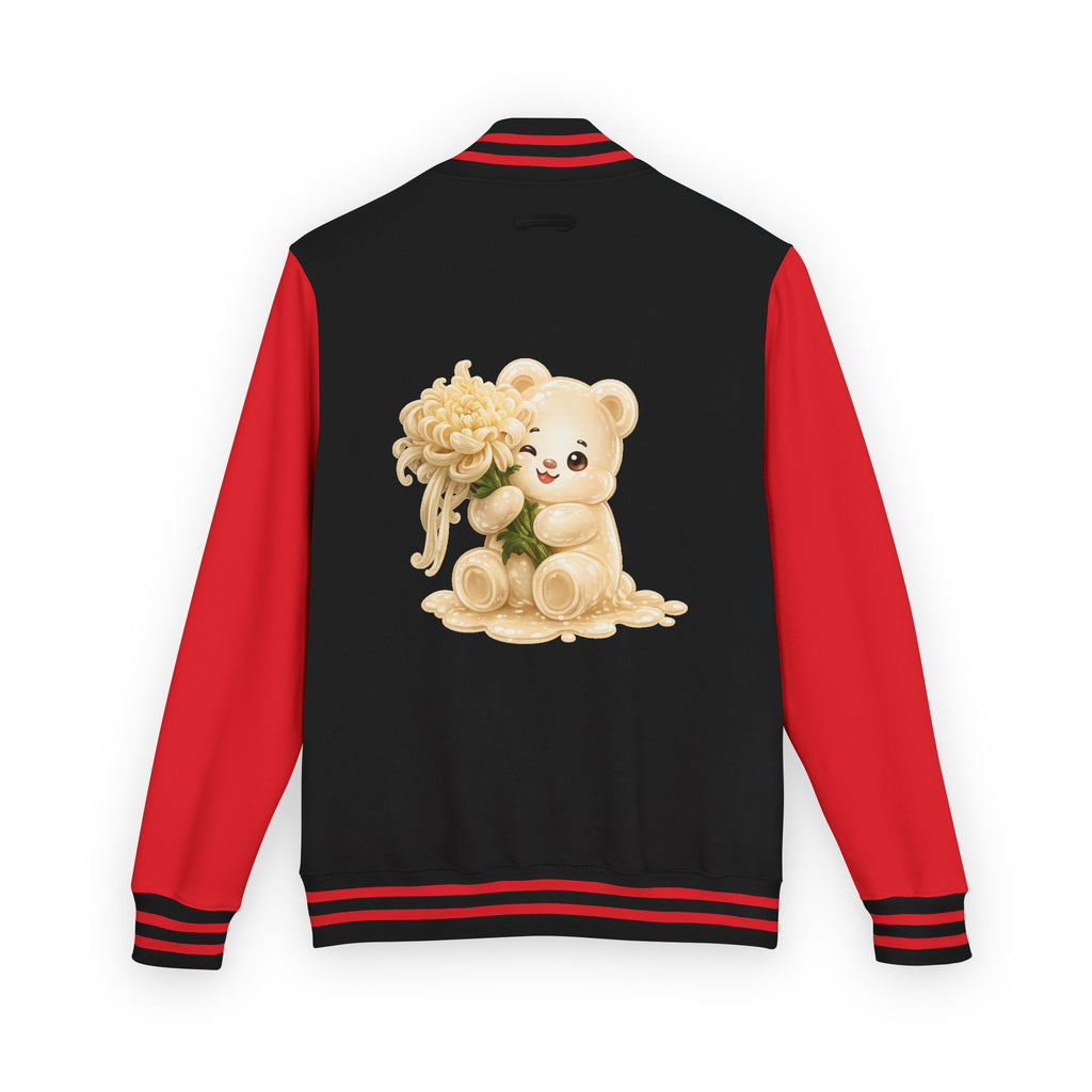 Creamy White Chrysanthemum Flower Addition, White Oozy Bear Gummy Friend- Lettermen Graphic Jacket