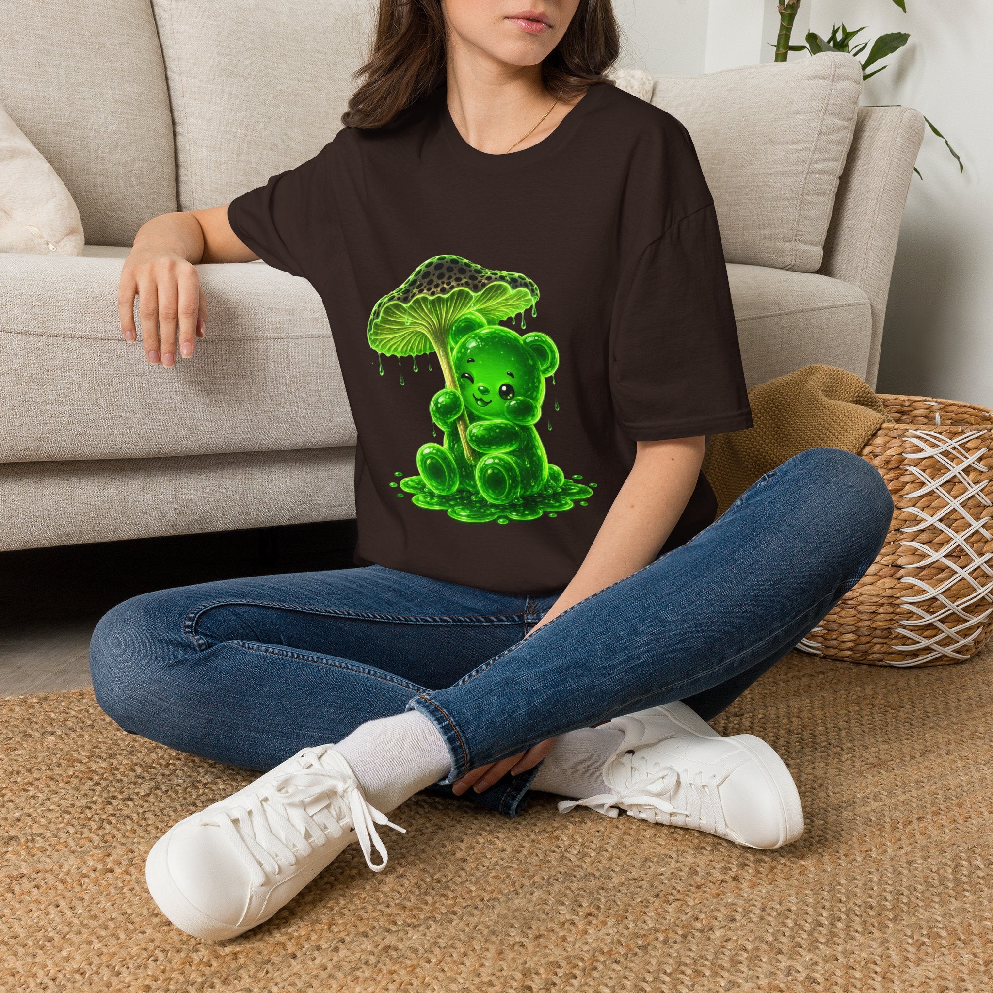 Glowing Green Neon Mushroom Special Addition, Oozy Bear Friend- Graphic Shirt