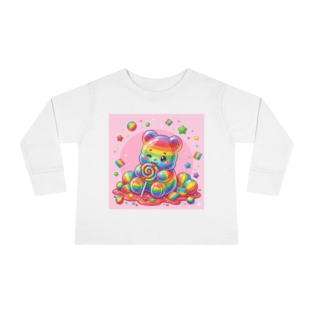 Rainbow Stripe Oozy Bear Gummy Special- Kids Graphic Long Sleeve Shirt