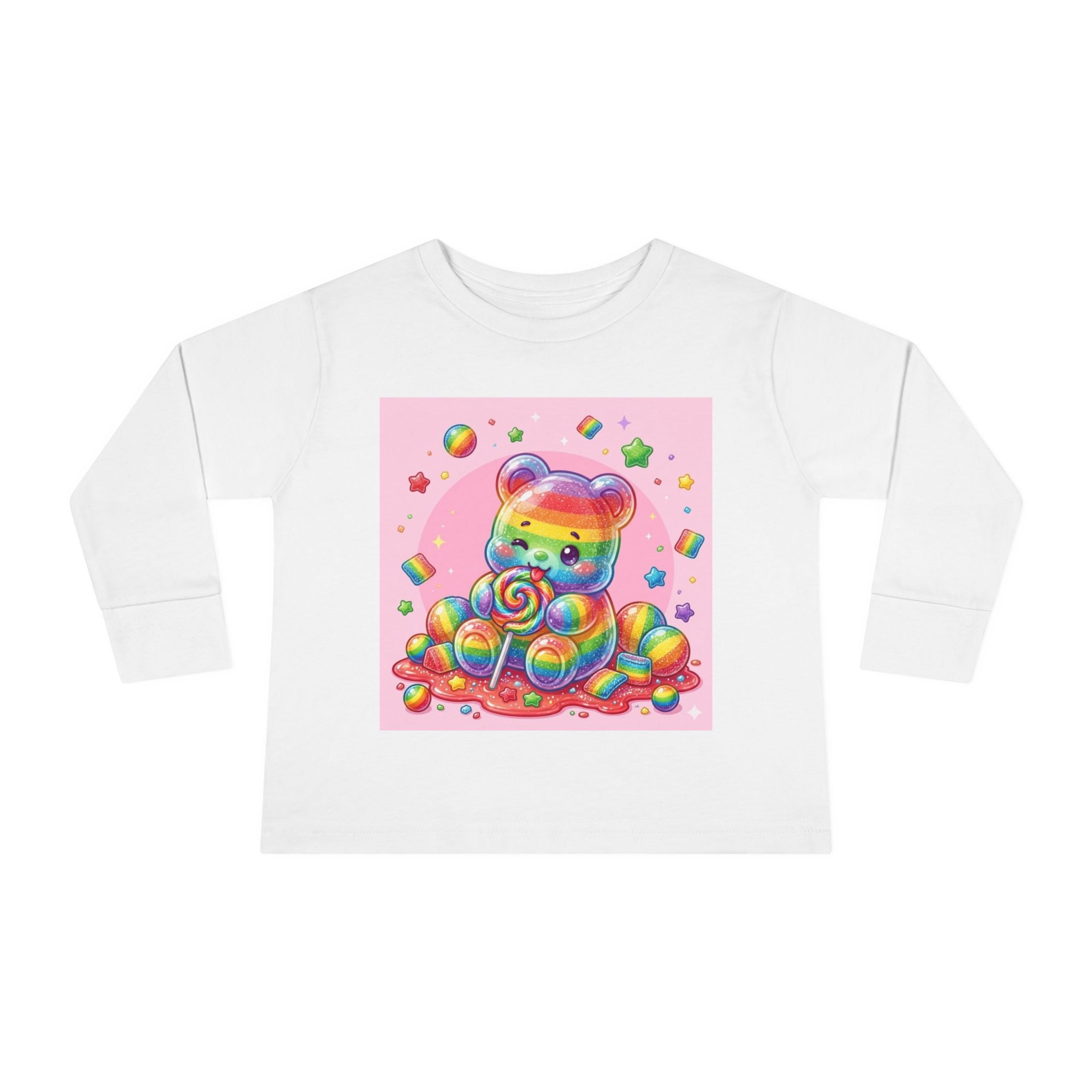 Rainbow Stripe Oozy Bear Gummy Special- Kids Graphic Long Sleeve Shirt